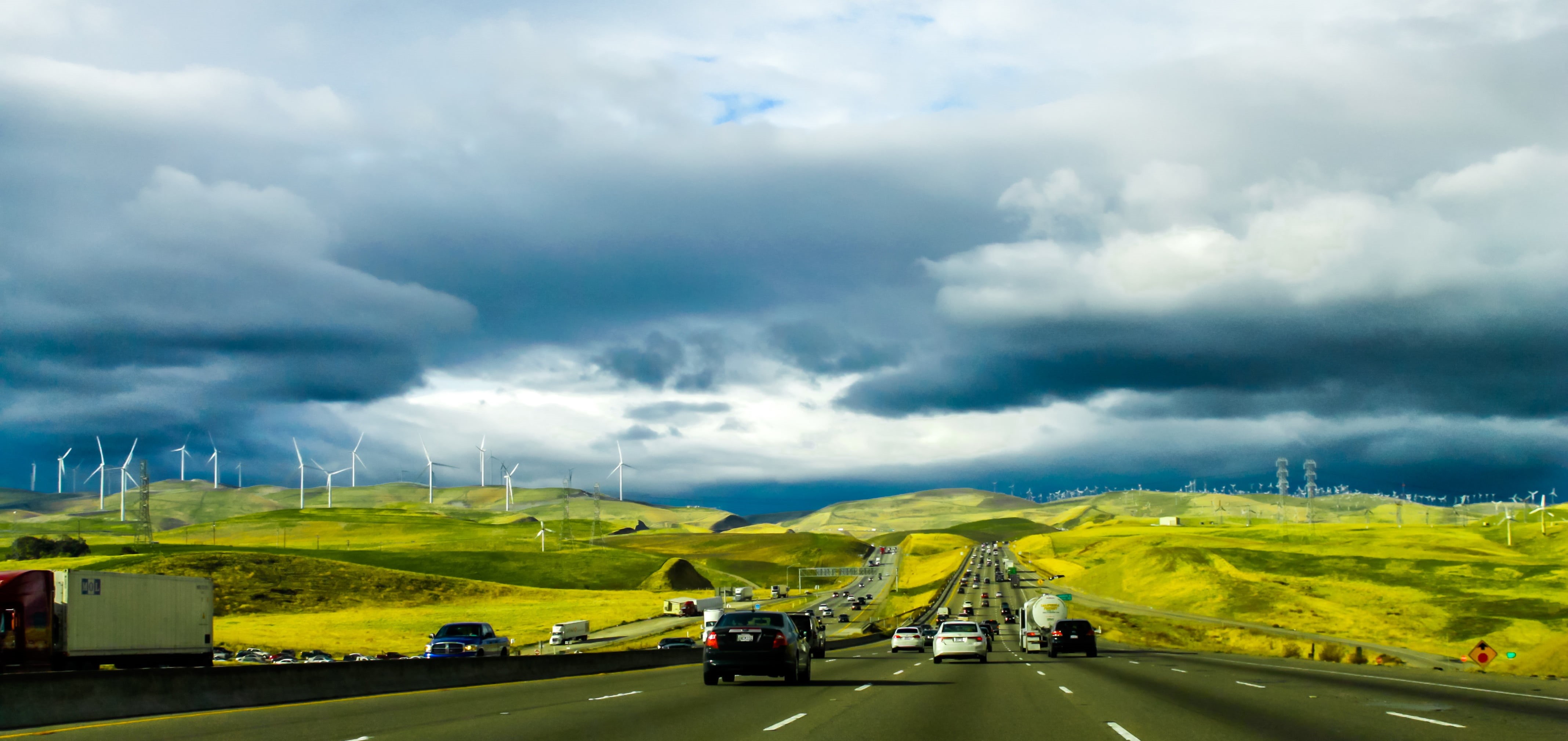 united, states, outdoor, car, trip, rural, motor vehicle, power in nature, drive, scenic, storm cloud, route, asphalt, yellow, energy, white, outdoors, HD Wallpaper