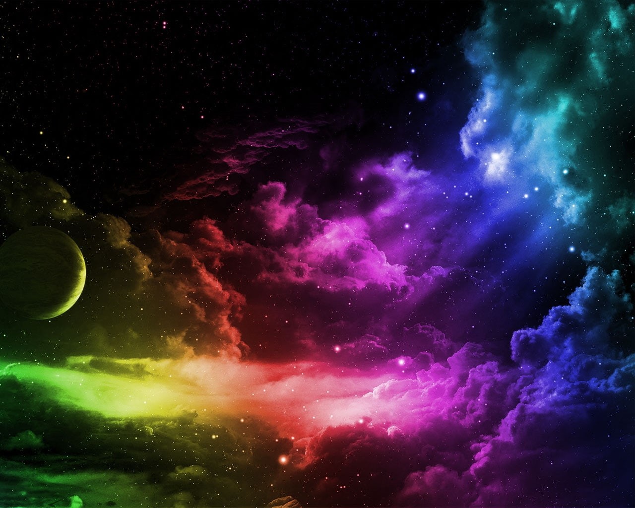 Green, outer, pink, art, muitlcolored, 720P, multicolor, red, x, stars, space, Blue, wall, yellow, hd, cyan, rainbows, HD Wallpaper