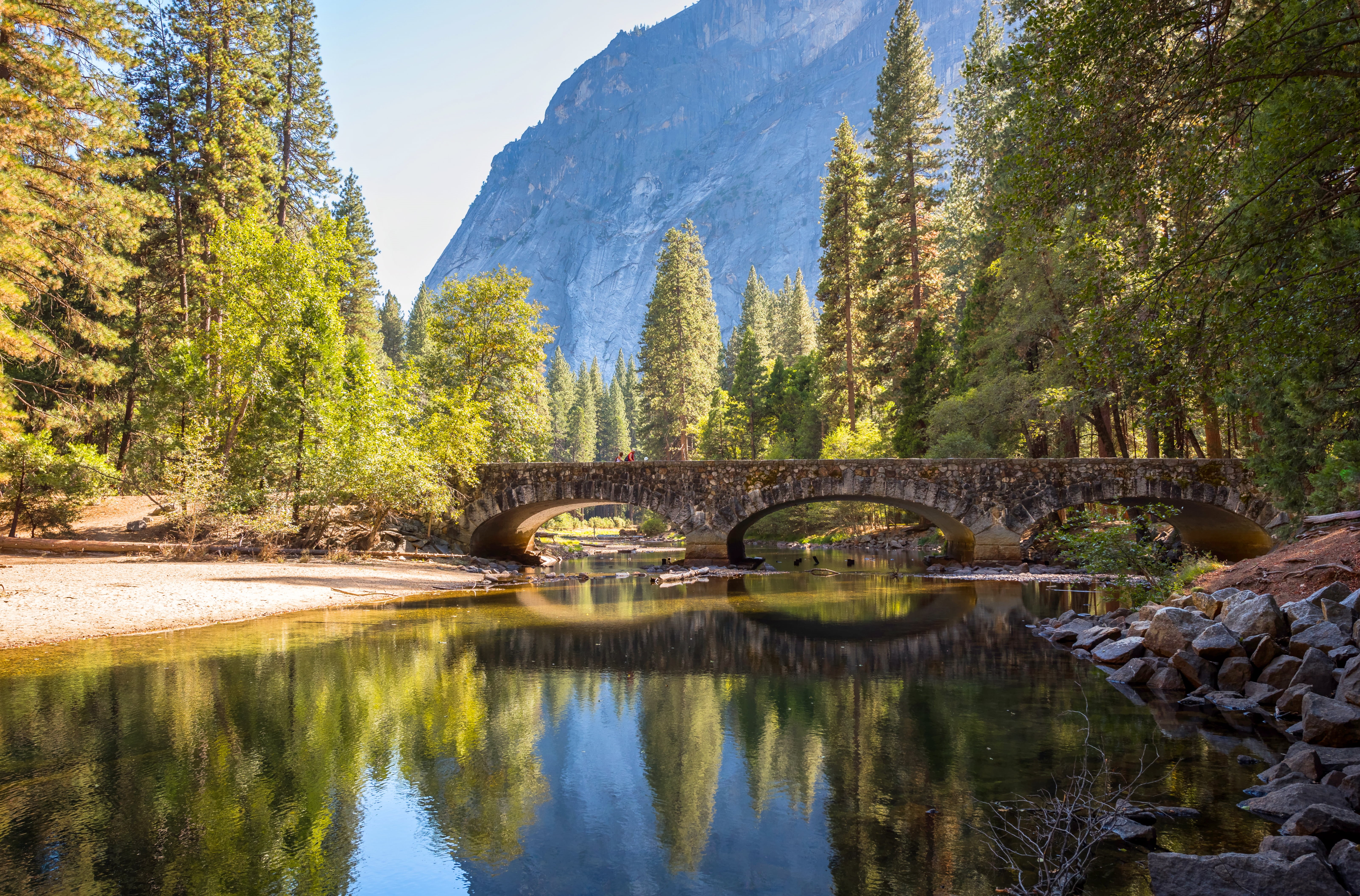 redwood, outdoors, nature, autumn, bridge, river, brown, scenics, pine, beauty In Nature, Missing, lake, water, forest, Yosemite, mountain, landscape, park - Man Made Space, HD Wallpaper