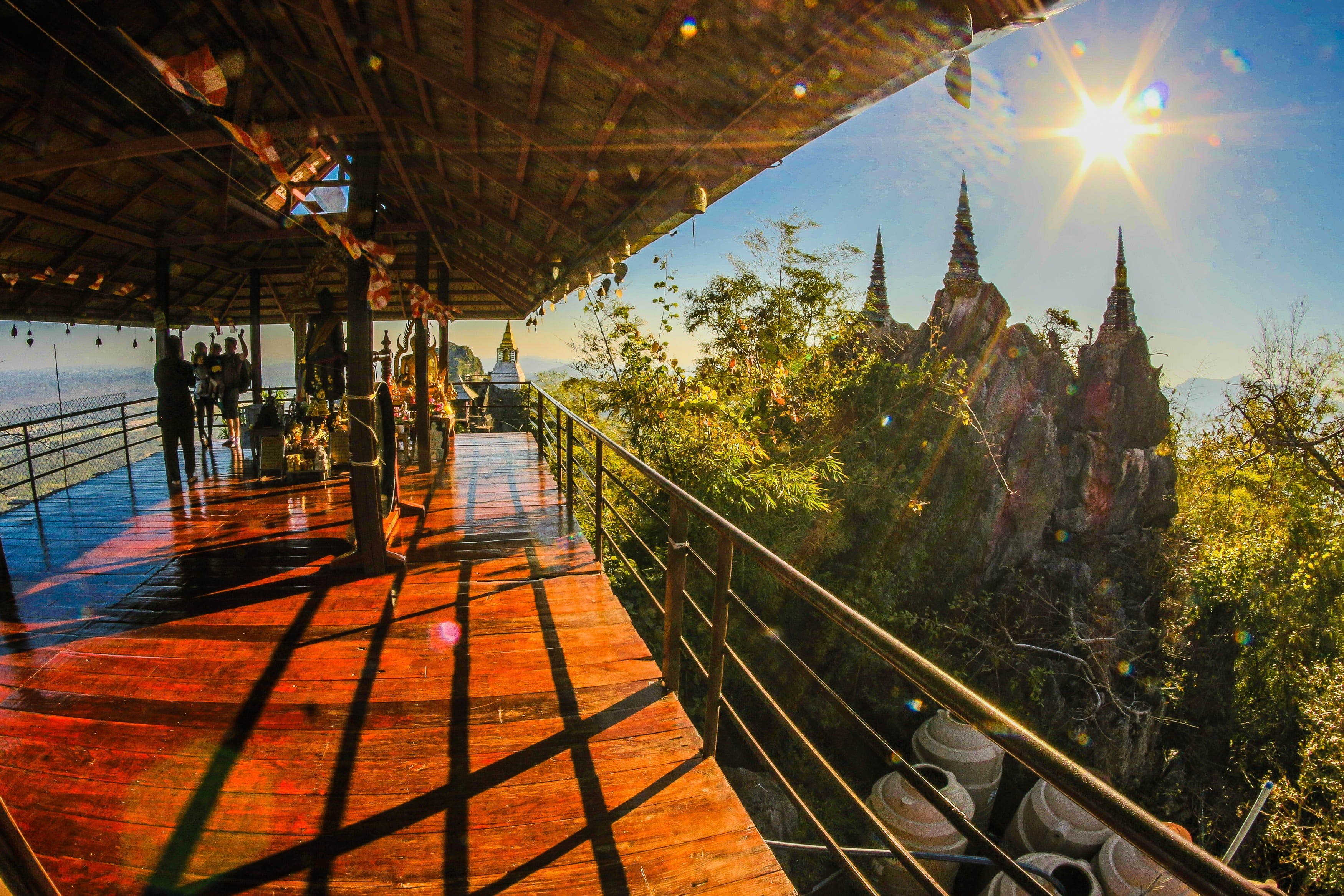 beautiful, shadow, sunlight, sky, plant, thailand, trees, place of worship, traditional, hill, sunrays, sunbeam, nature, symbol, travel, woods, temple, HD Wallpaper