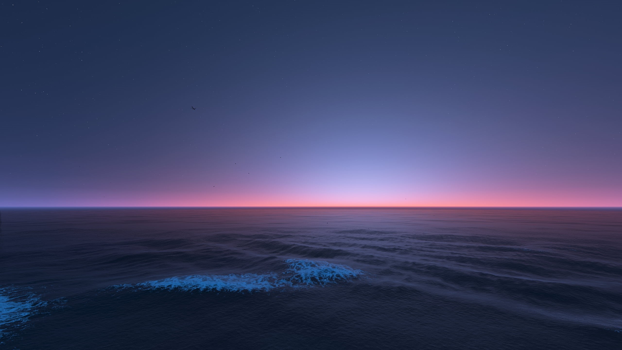 blue, water, sky, backgrounds, sunlight, sunrise - Dawn, travel, horizon, dusk, space, vacations, dark, coastline, 2K, stars, summer, idyllic, digital art, HD Wallpaper