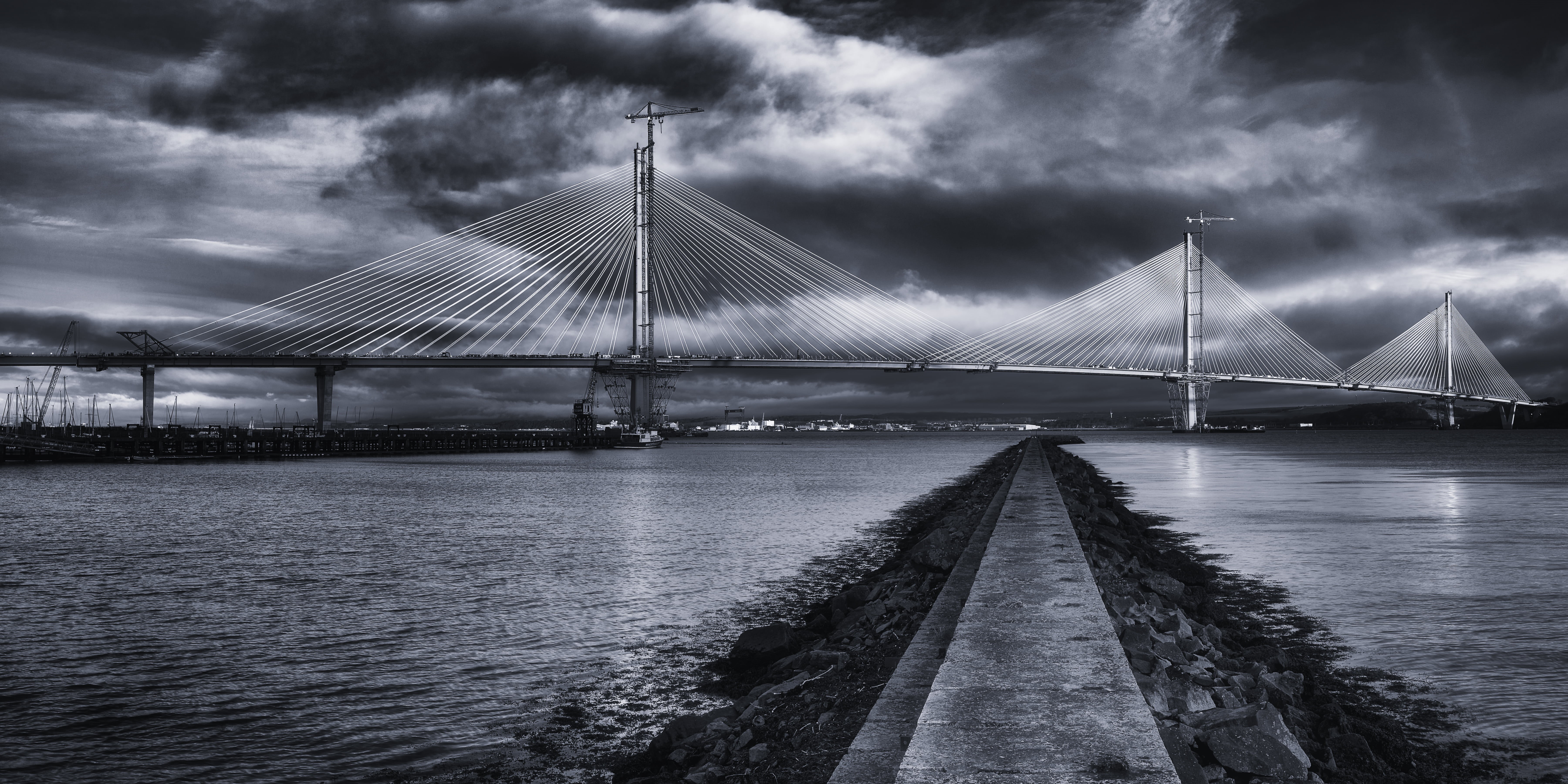 5K, Port Edgar, body of water, Scotland, suspension Bridge, bridge - Man Made Structure, urban Scene, famous Place, photography, river, sky, River Forth, HD Wallpaper