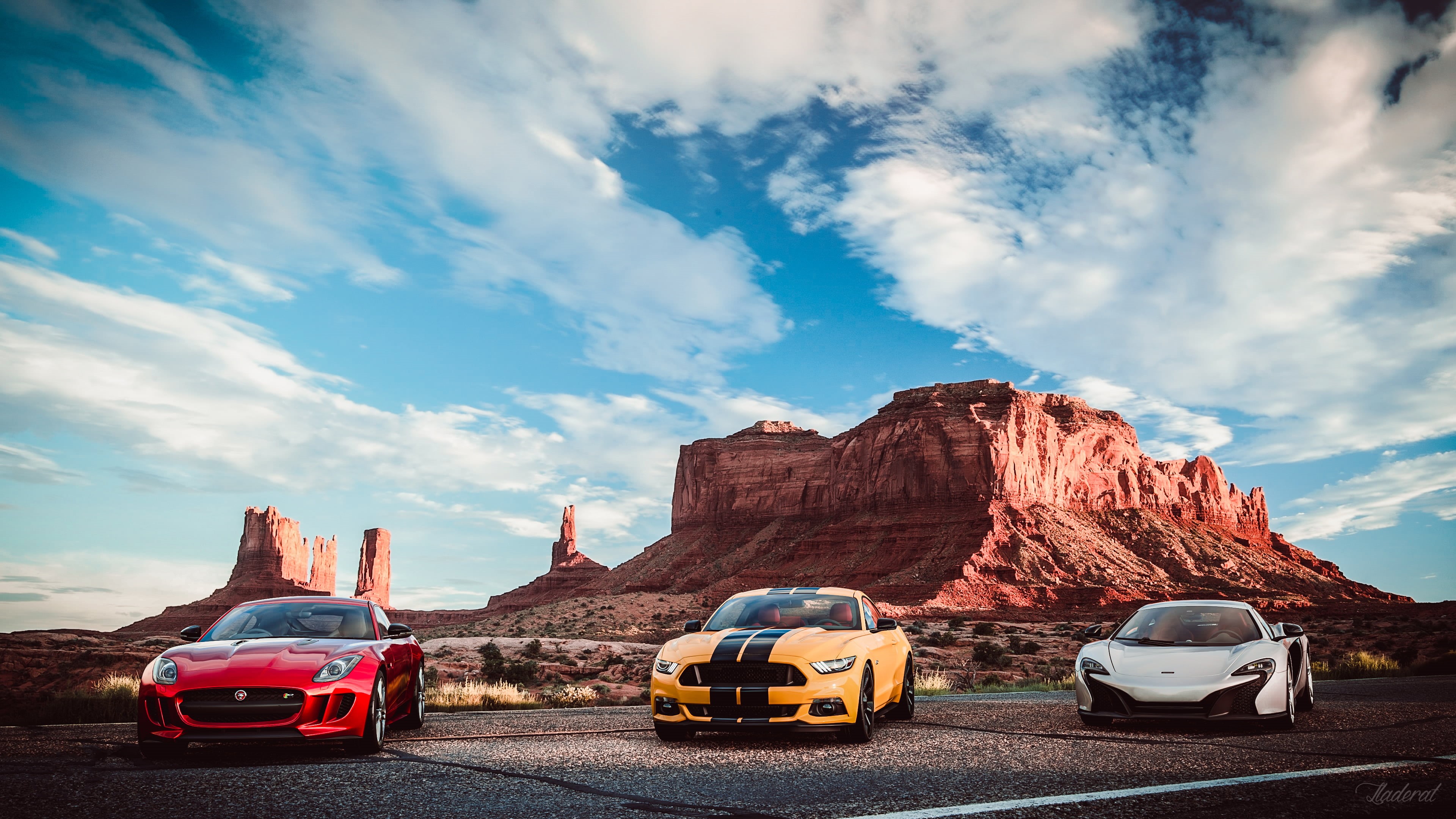 sky, Ford, Jaguar F-Type, Gran Turismo Sport, road, Utah, Jaguar, Gran Turismo, PlayStation, asphalt, Ford Mustang, 4K, desert, Top Gear, McLaren, race, HD Wallpaper