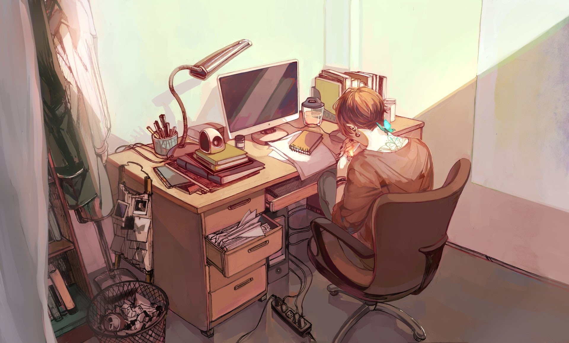 Bedroom, Computer, 1080P, Anime, Original, Boy, Desk, HD Wallpaper