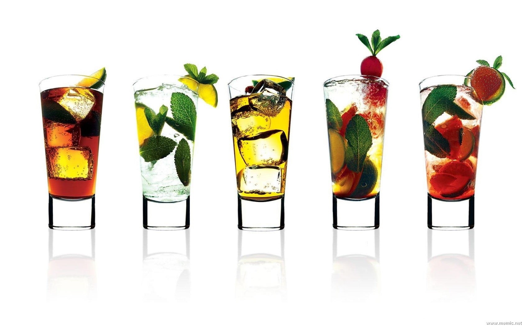alcohol, herb, cocktails, drink, mojito, refreshment, food, no people, fruit, glass, still life, clear, white background, leaf, garnish, glasses, five, HD Wallpaper