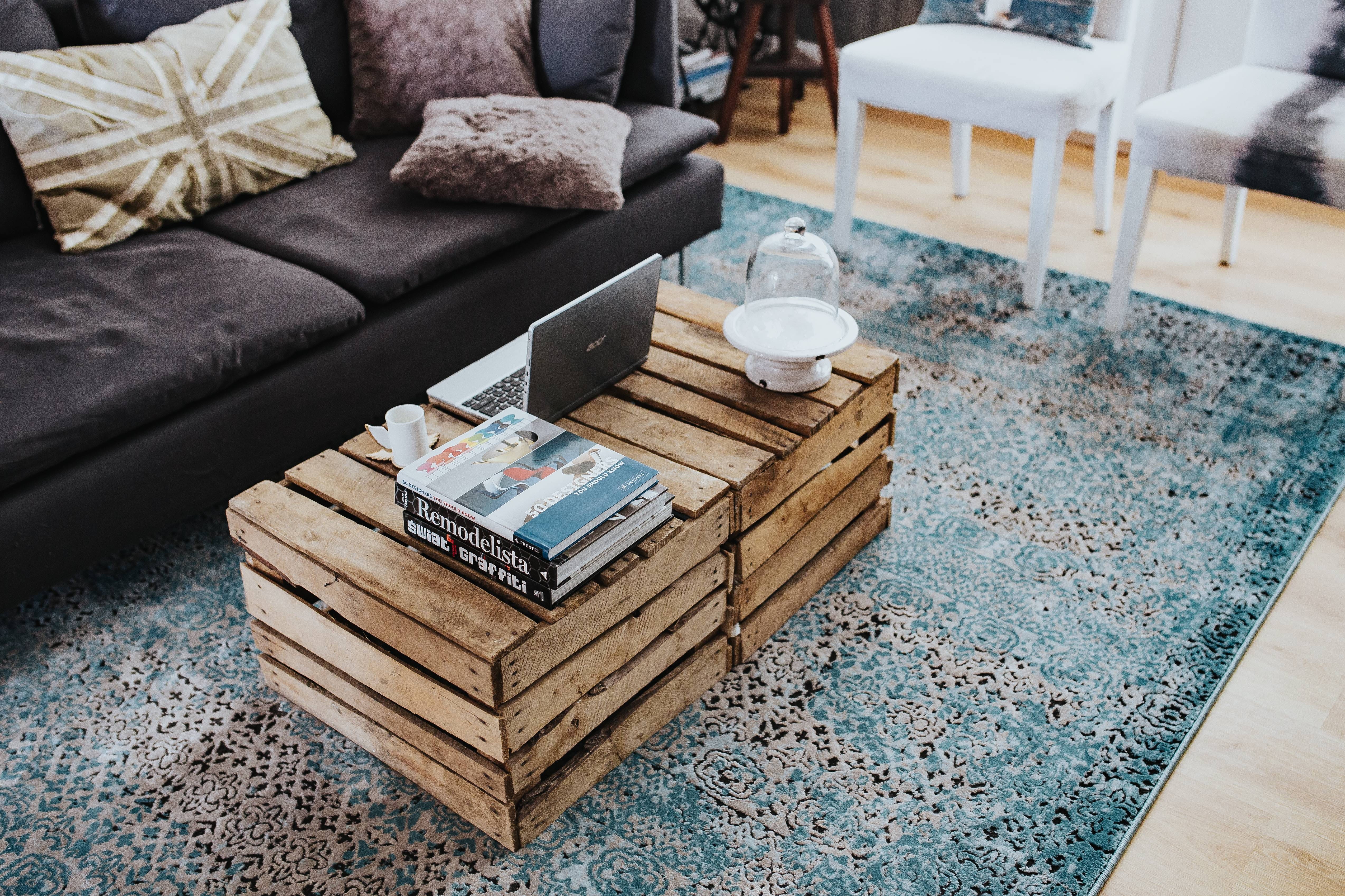 room, indoors, light blue, carpet, table, wooden, carpet - decor, high angle view, large group of objects, box, domestic Room, comfortable, home interior, HD Wallpaper