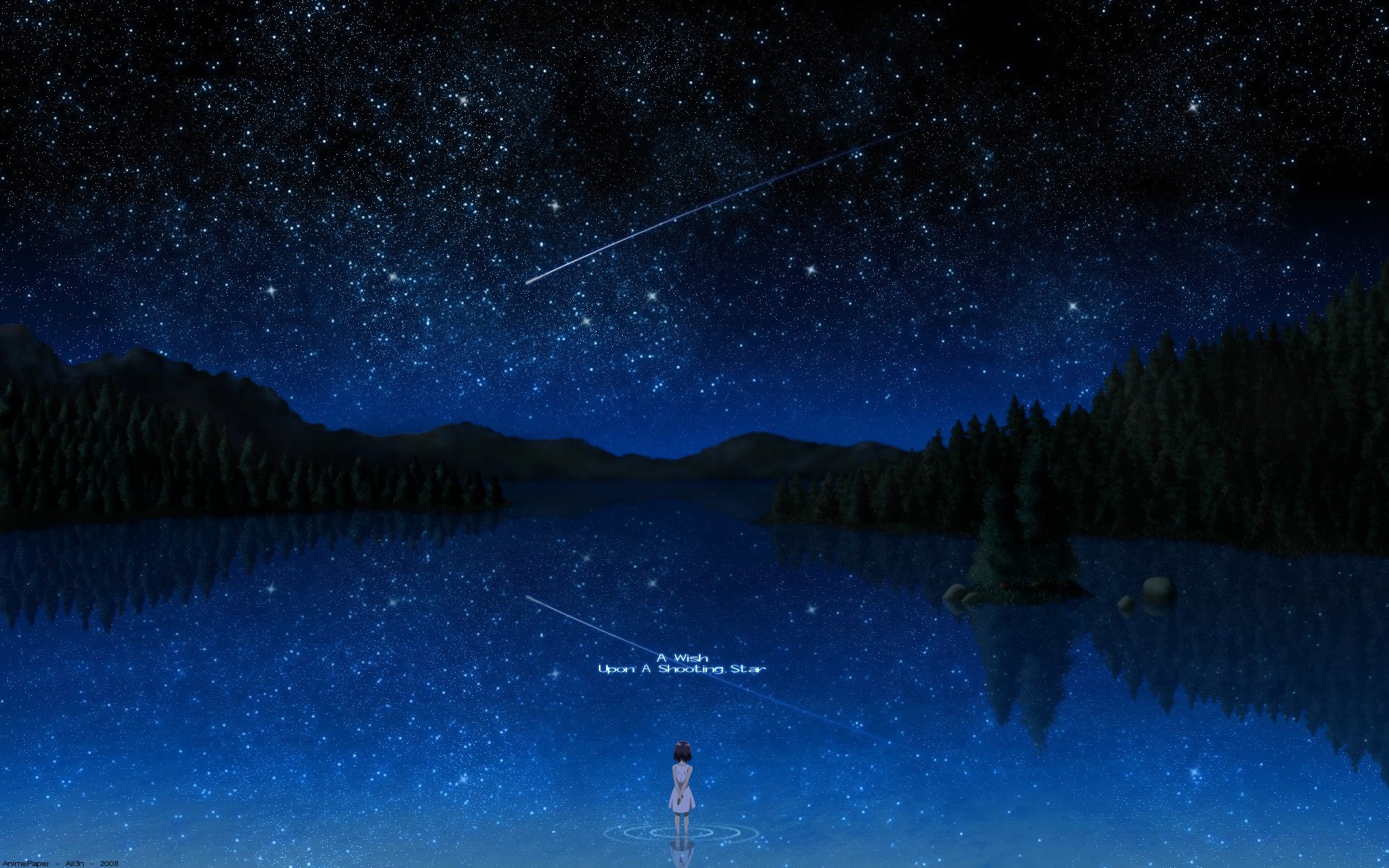 tranquility, one person, space and astronomy, star - space, anime girls, star field, female, night, anime, 1080P, tree, stars, real people, sky, fantasy art, HD Wallpaper
