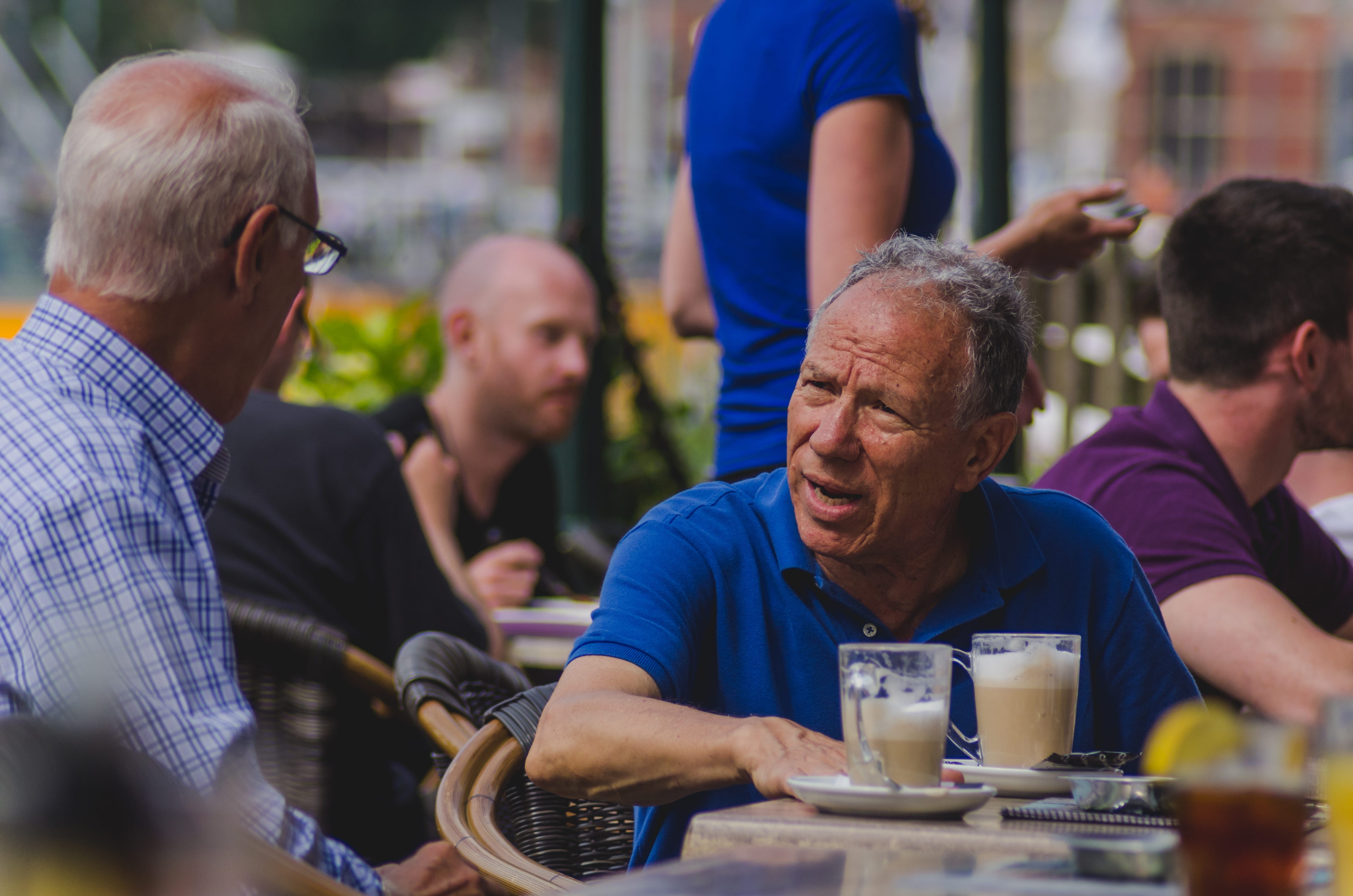coffee, glasses, person, senior men, netherlands, group of people, discussion, males, male, drink, sitting, men, talking, classroom, indoors, mature adult, HD Wallpaper