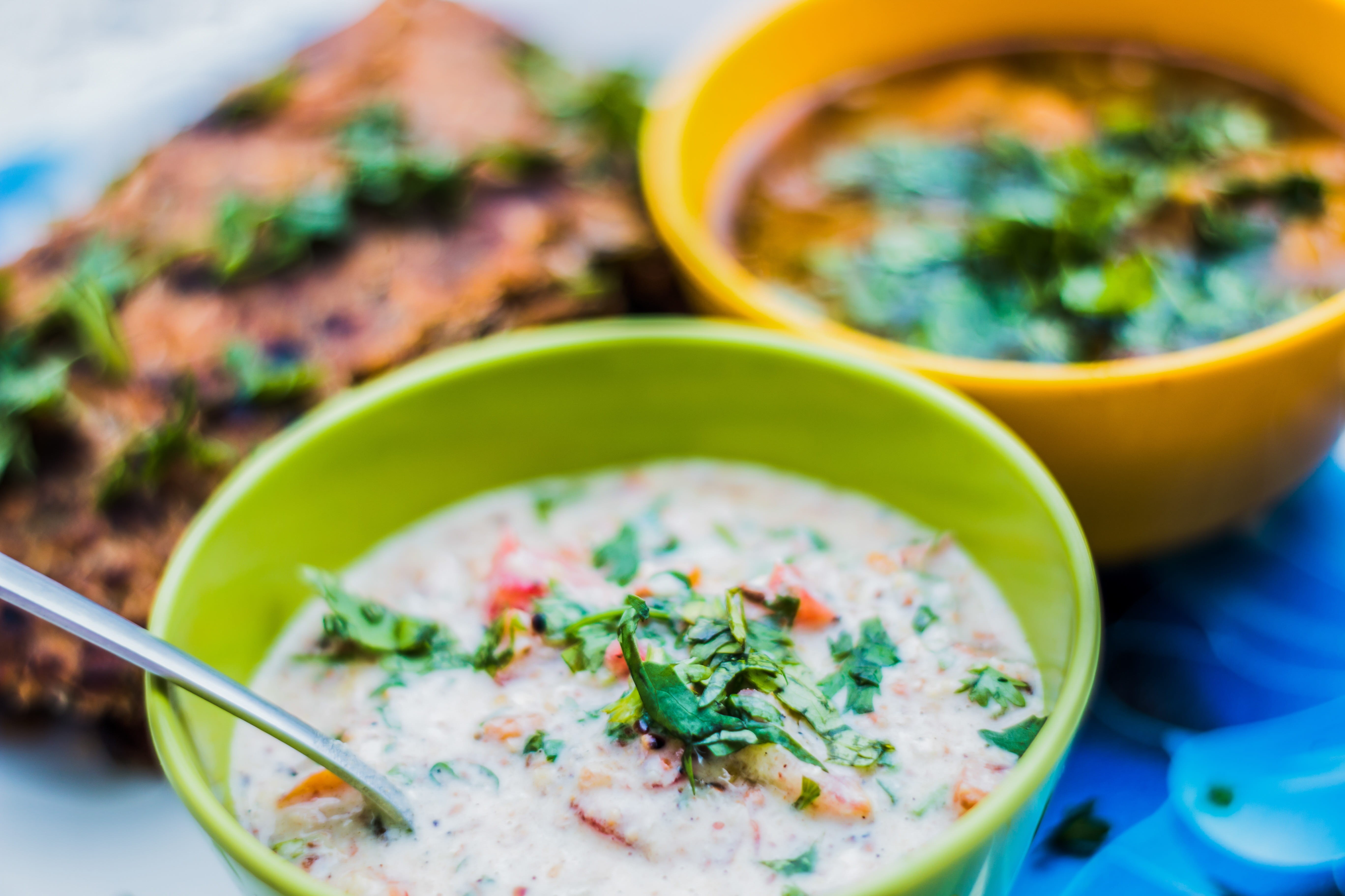 food and drink, vegetarian, delicious, traditional, red, green, healthy, meal, herb, plate, party, eating utensil, Indian, soup, raita, tapas, wellbeing, HD Wallpaper