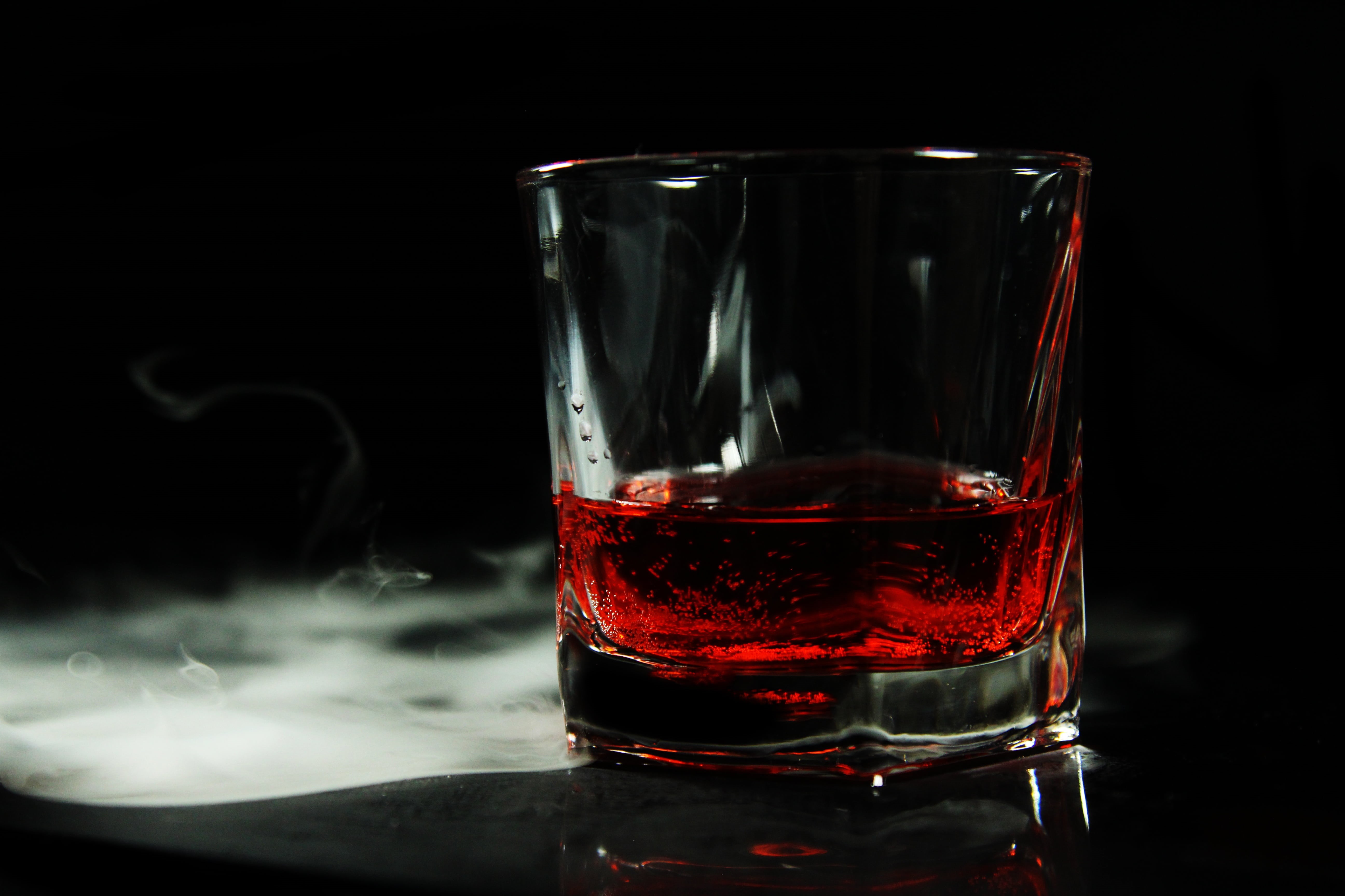 black background, commercial photography, food and drink, red, brandy, illuminator, black Color, copy space, glass - material, dark, transparent, cup, 5K, HD Wallpaper