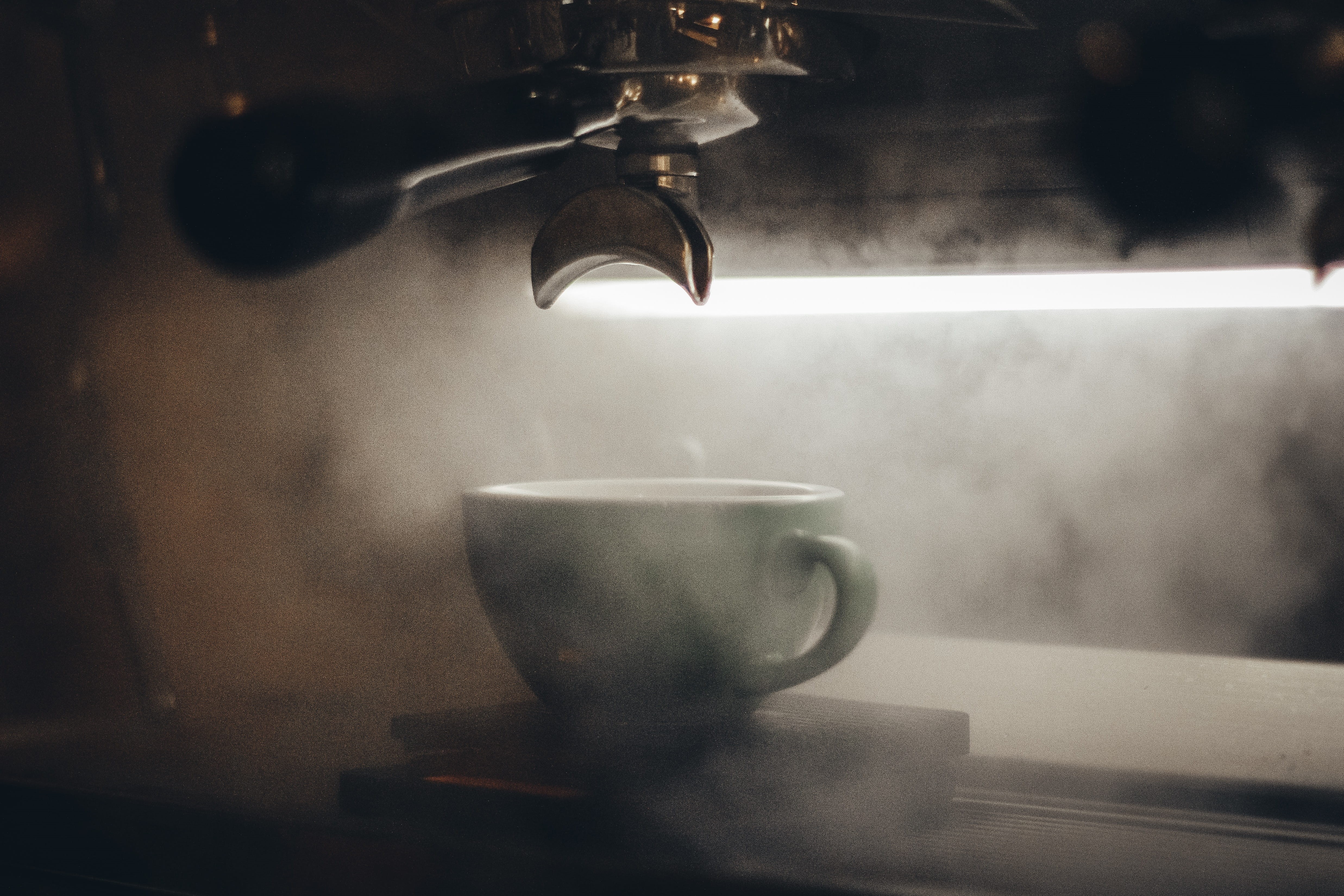 room, coffee - drink, coffee, mug, food and drink, crockery, absence, coffee machine, table, hot drink, refreshment, coffee maker, tea cup, dark, blur, HD Wallpaper