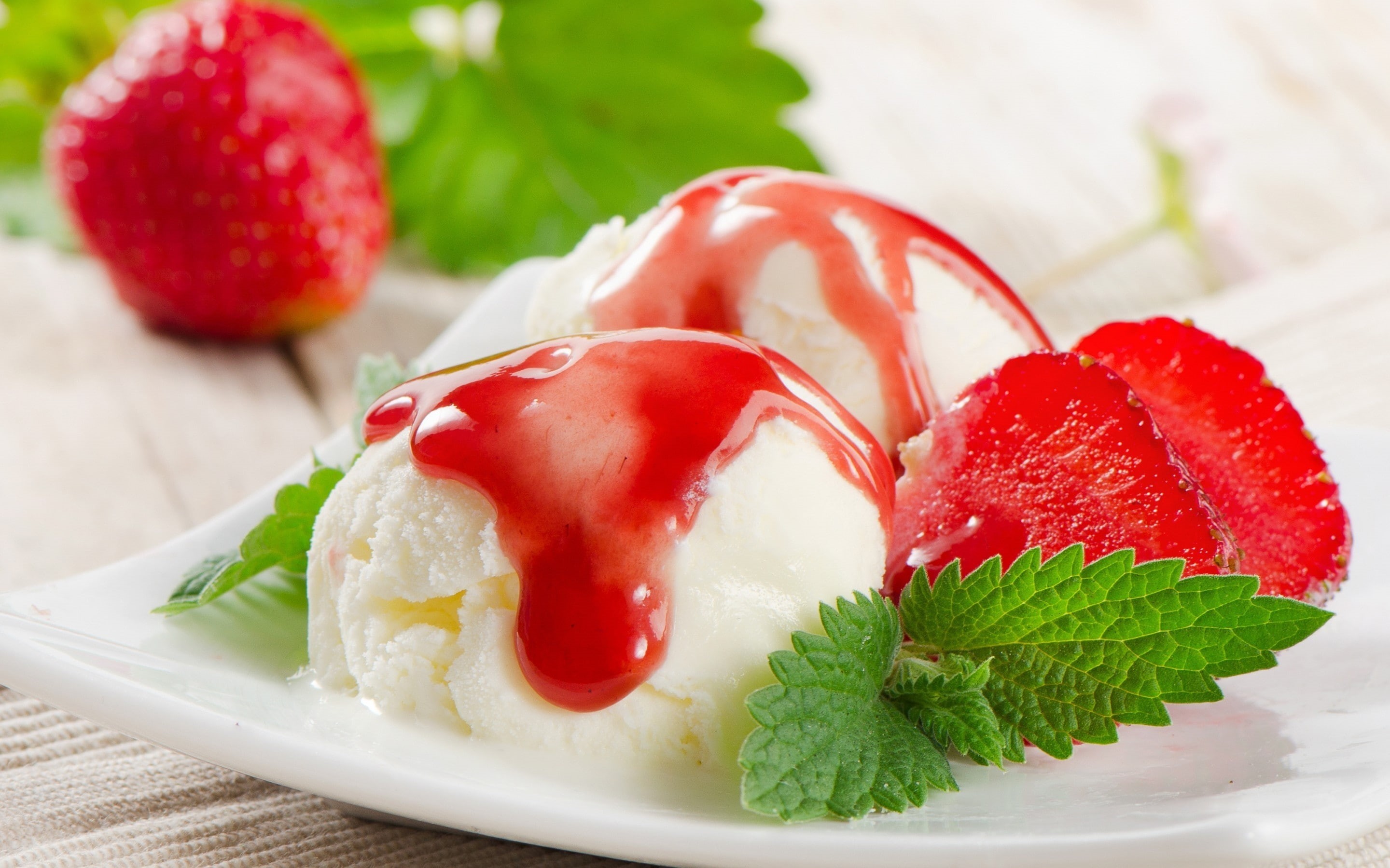2K, ice cream, ice, strawberry, mint, cream, HD Wallpaper