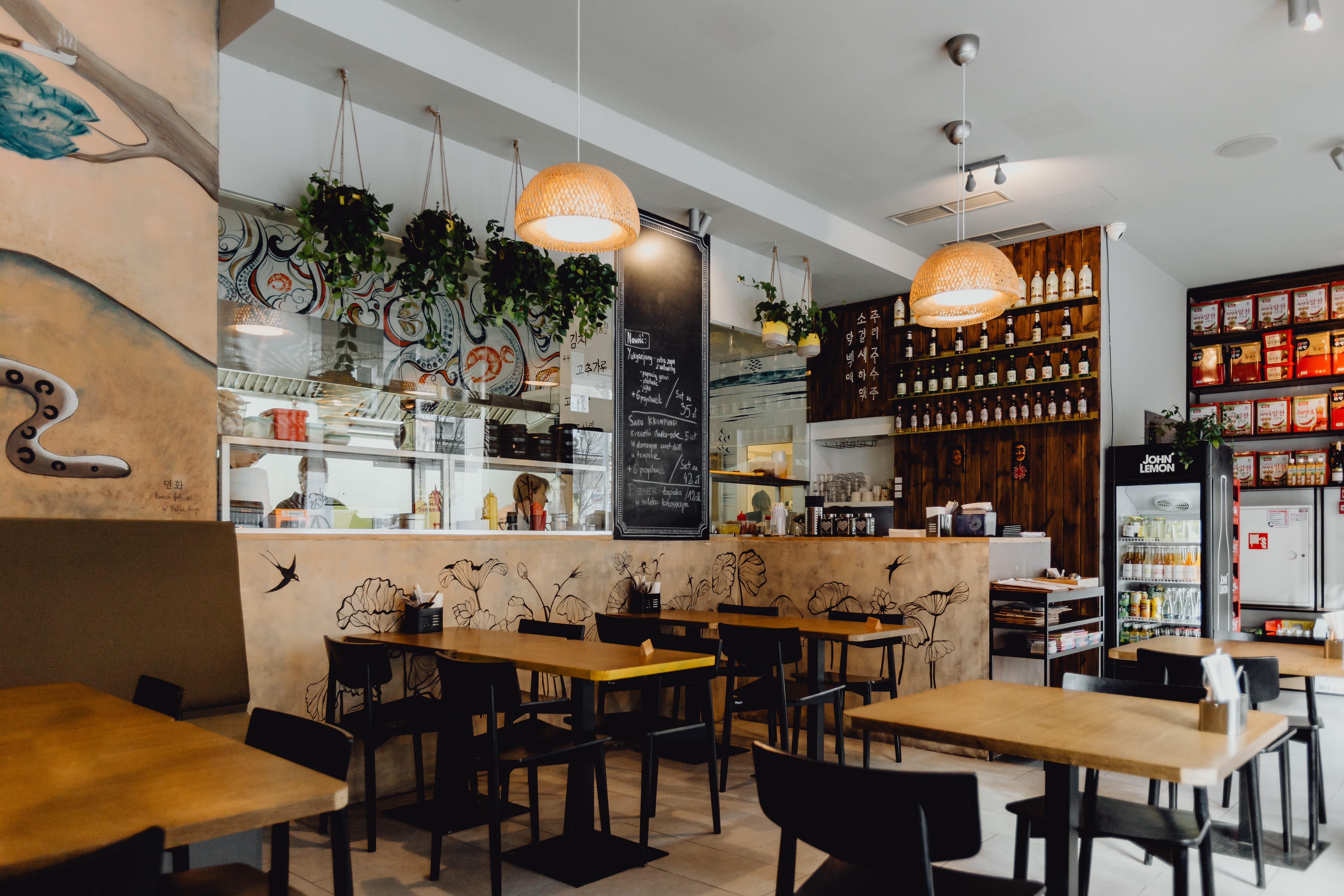 chair, korean, lighting equipment, cafe, no people, modern, food, built structure, wood - material, menu, warsaw, best, lunch, table, cafeteria, 5K, restaurant, HD Wallpaper