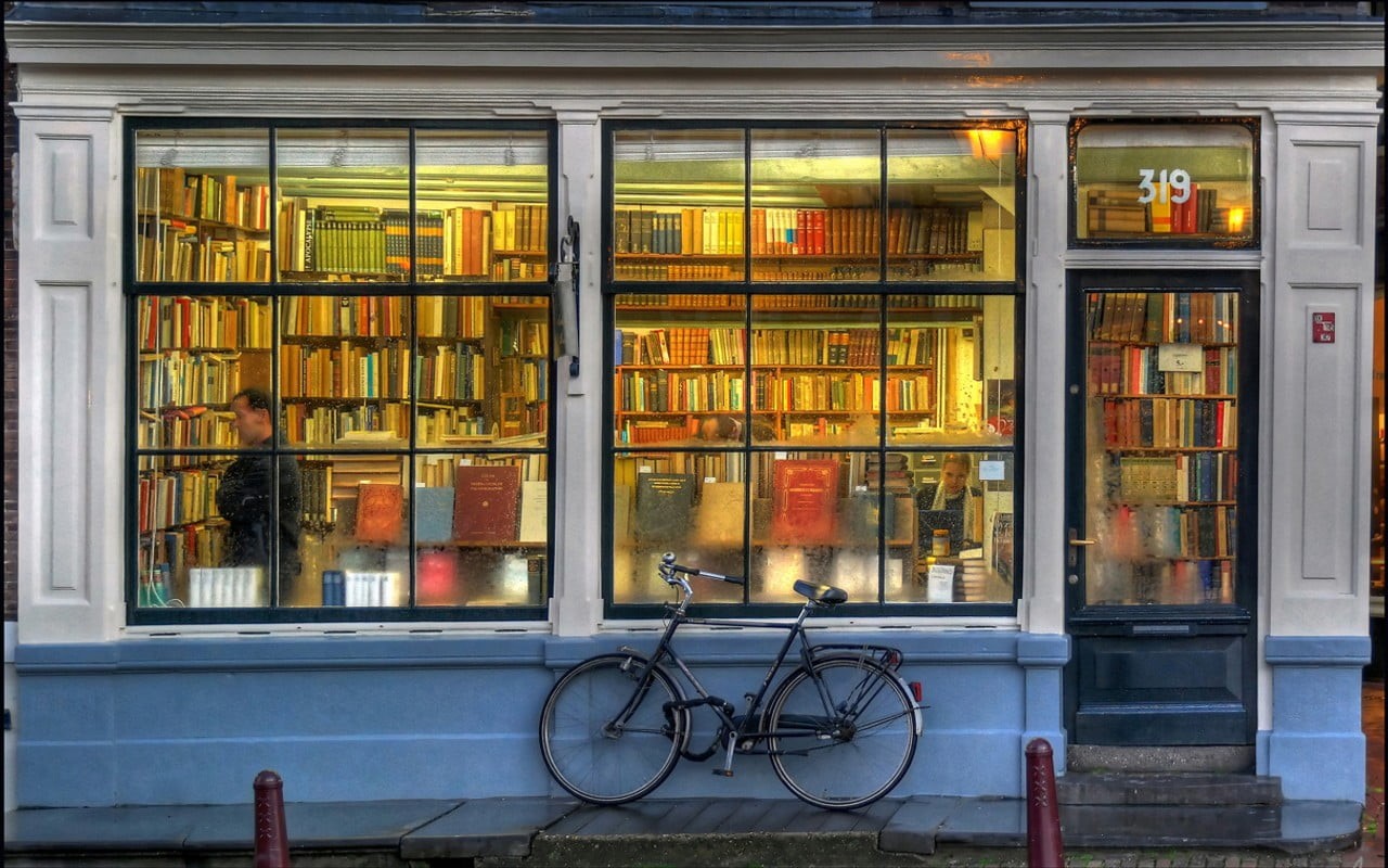 outside, no people, 720P, store, building, hard, transparent, retail, window, stores, bike, library, building exterior, bicycle, built structure, stationary, HD Wallpaper
