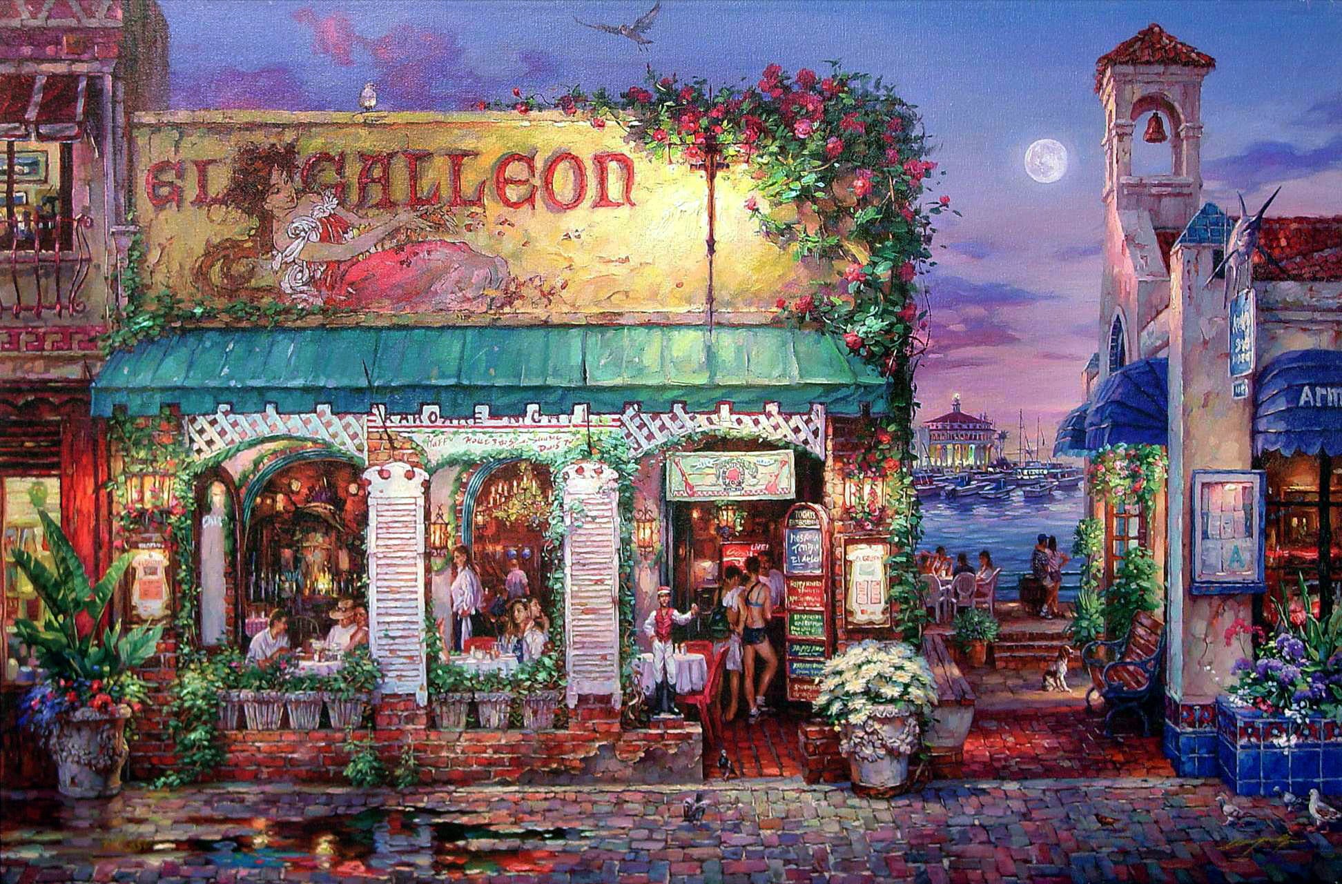 no people, urban Scene, nature, text, art and craft, town, multi Colored, old, city, restaurant, Picture, plant, ancient, people, day, the moon, building, HD Wallpaper