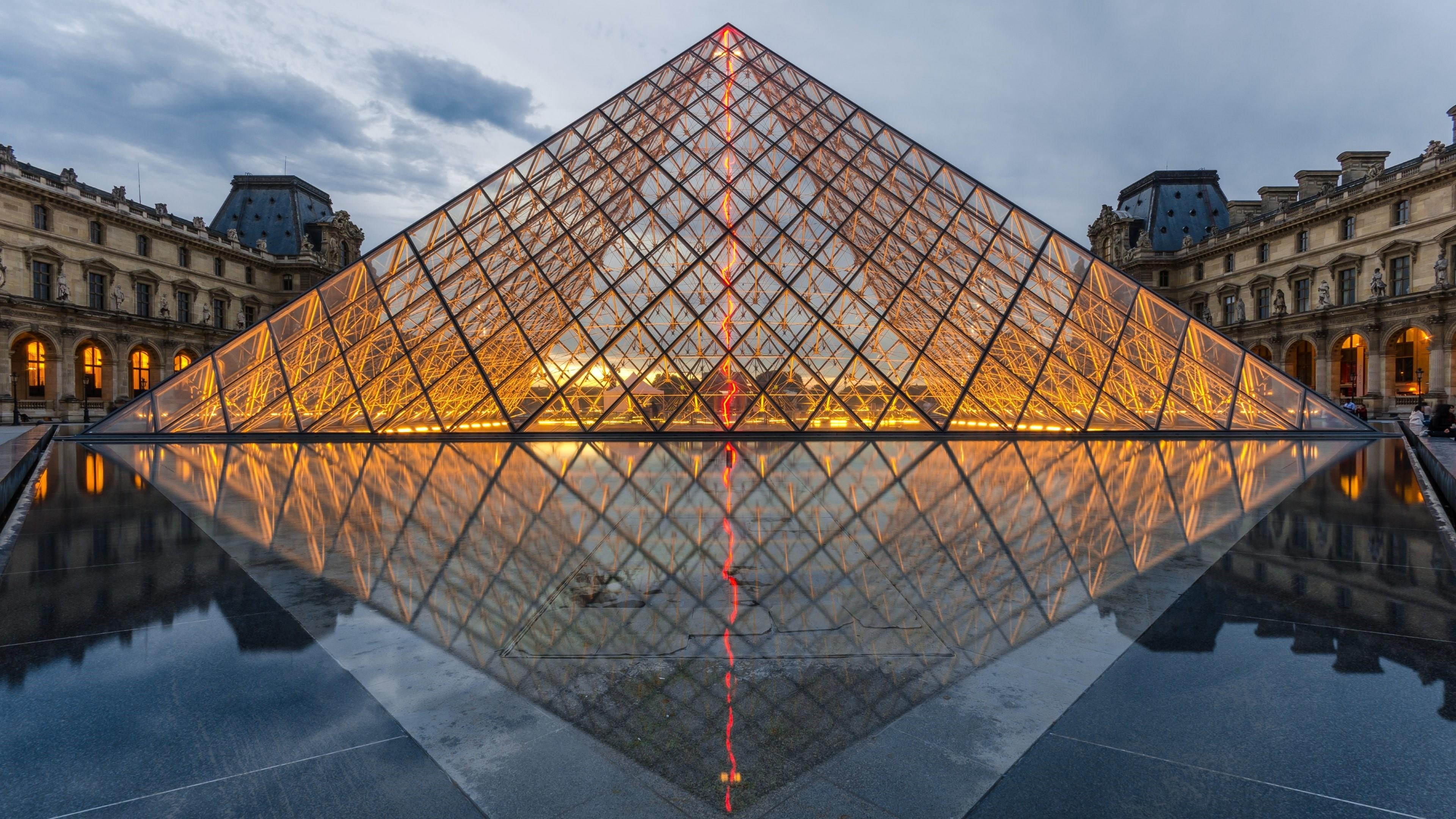 france, 4K, piramid, ligth, louvre, europe, paris, HD Wallpaper