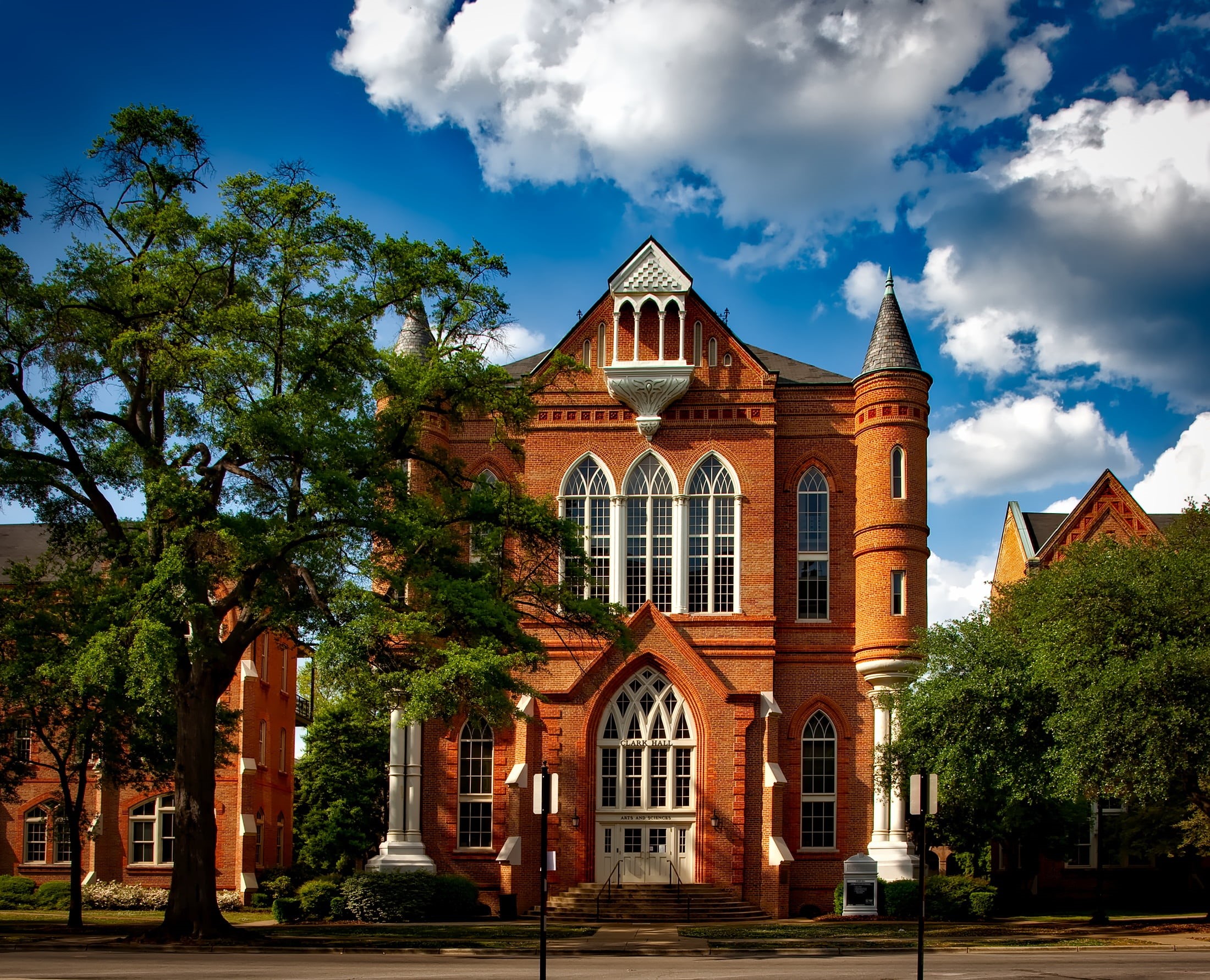 house, campus, day, historic, the past, sky, tree, history, education, scenic, brick, surrounded, building Exterior, facade, residential district, clark hall, HD Wallpaper