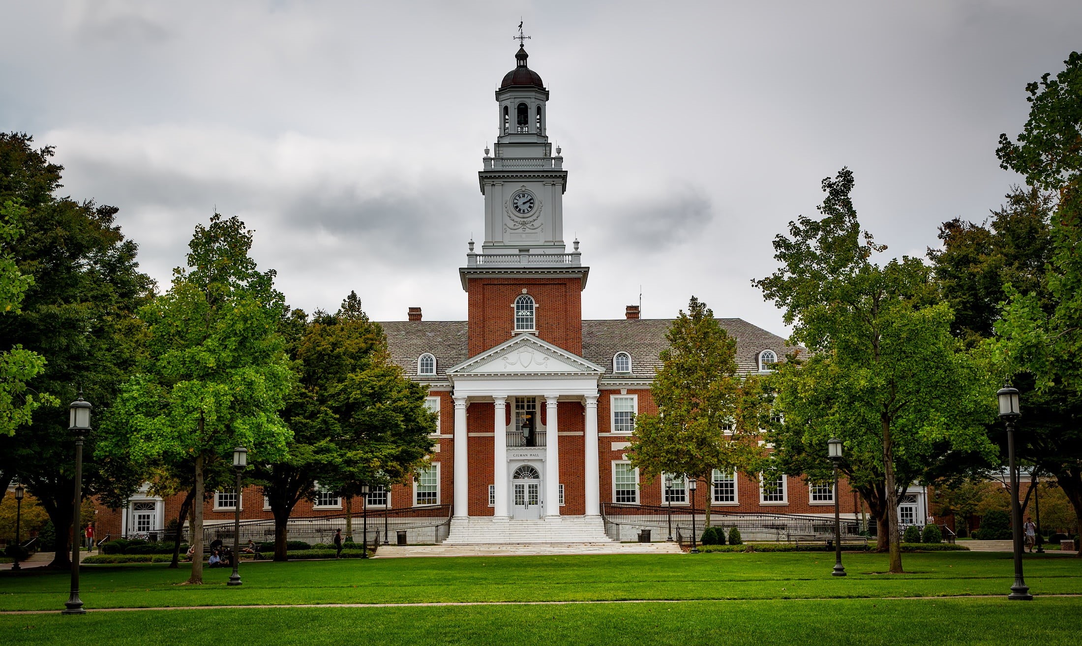 grass, church, plant, universities, travel destinations, built structure, cloud - sky, campus, gray, spire, landscape, academic, the past, education, school, HD Wallpaper