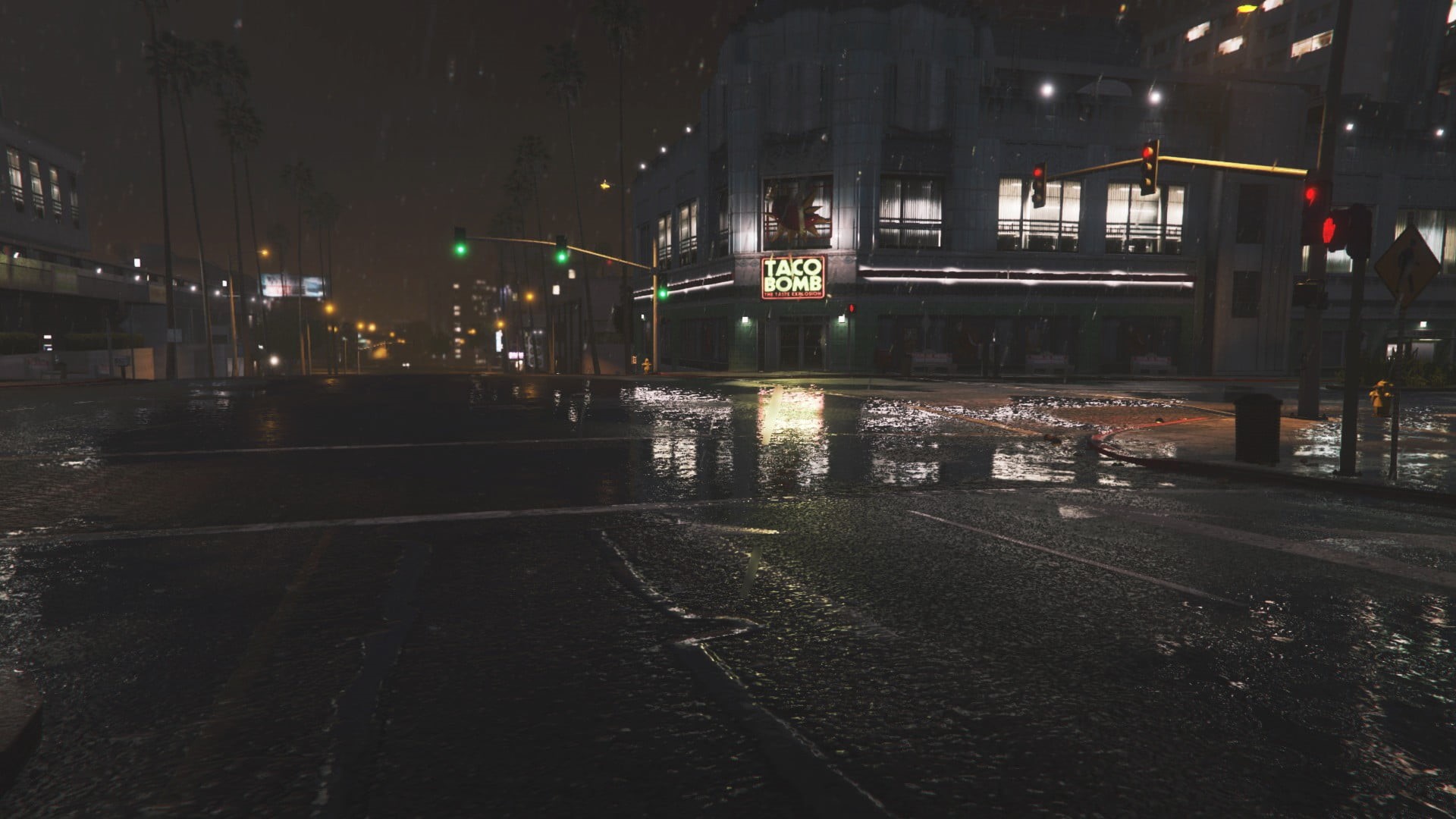 road, transportation, street light, empty, outdoors, mode of transportation, painted, water, building, no people, Grand Theft Auto V, building exterior, HD Wallpaper