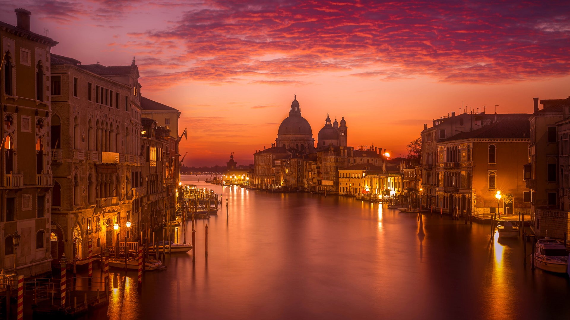 river, venice, italy, nightlights, sky, santa, clouds, della, 1080P, maria, cathedral, HD Wallpaper