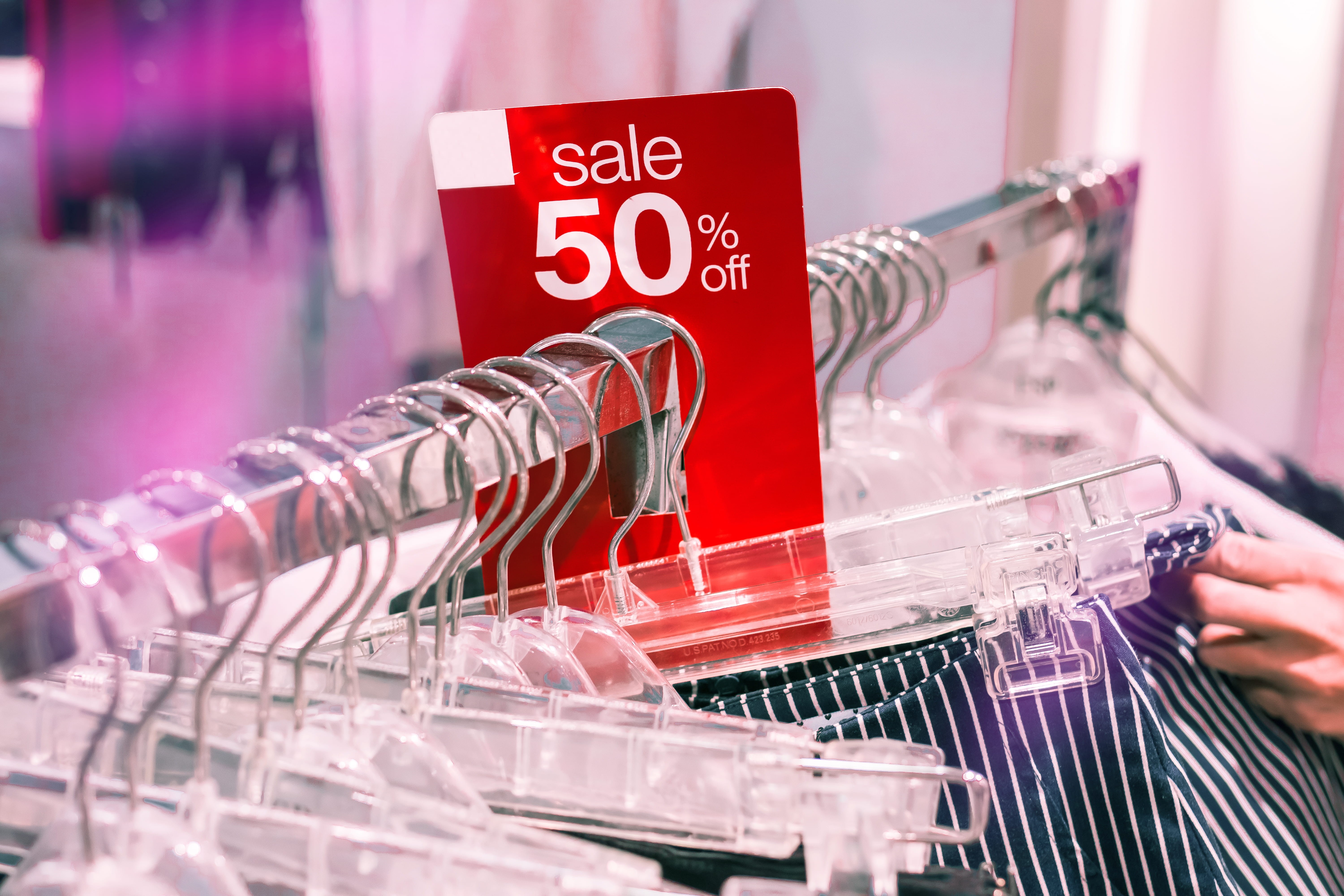 shopping, communication, stocks, 5K, clothes hangers, store, display, sign, design, commerce, clothes, clothing rack, bargain, human body part, department store, HD Wallpaper