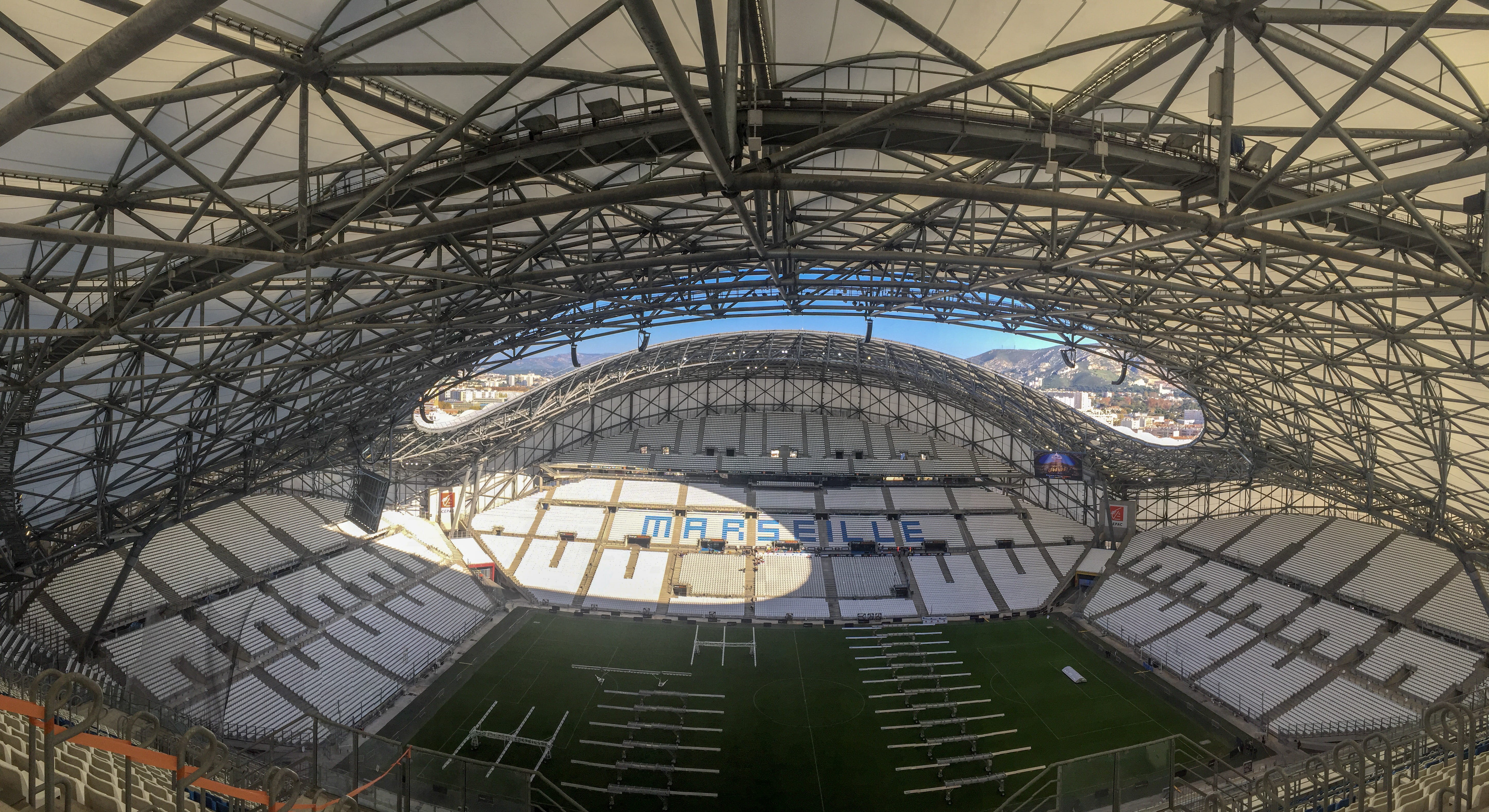 transparent, built structure, olympique de marseille, team, skylight, boat, arena, field, low angle view, nature, sunlight, travel destinations, european stadium, HD Wallpaper