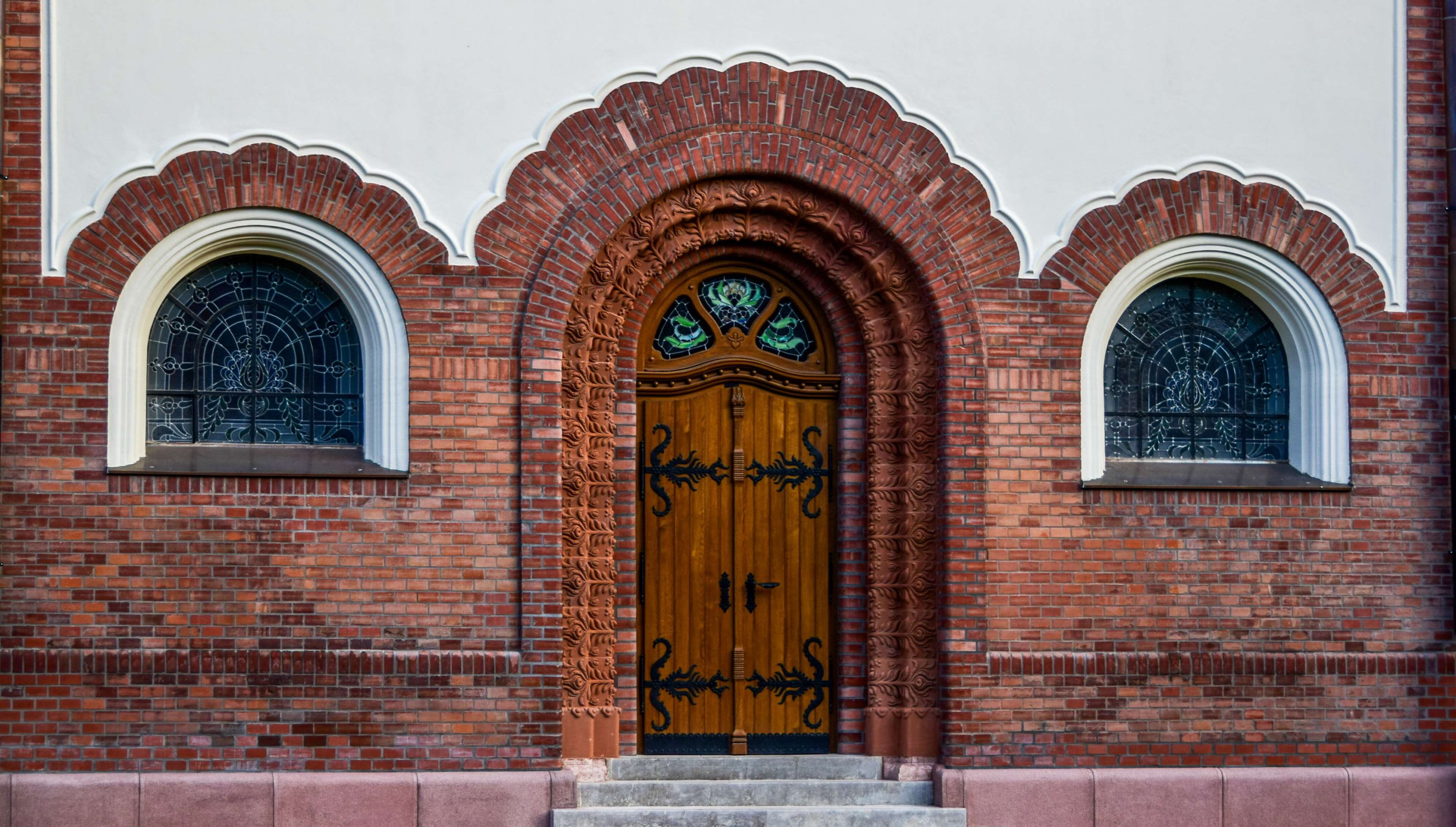 arch, belief, religion, synagogue, history, window, ancient, brick, exterior, ornate, entrance, brick wall, place of worship, desgn, vintage, door, day, HD Wallpaper