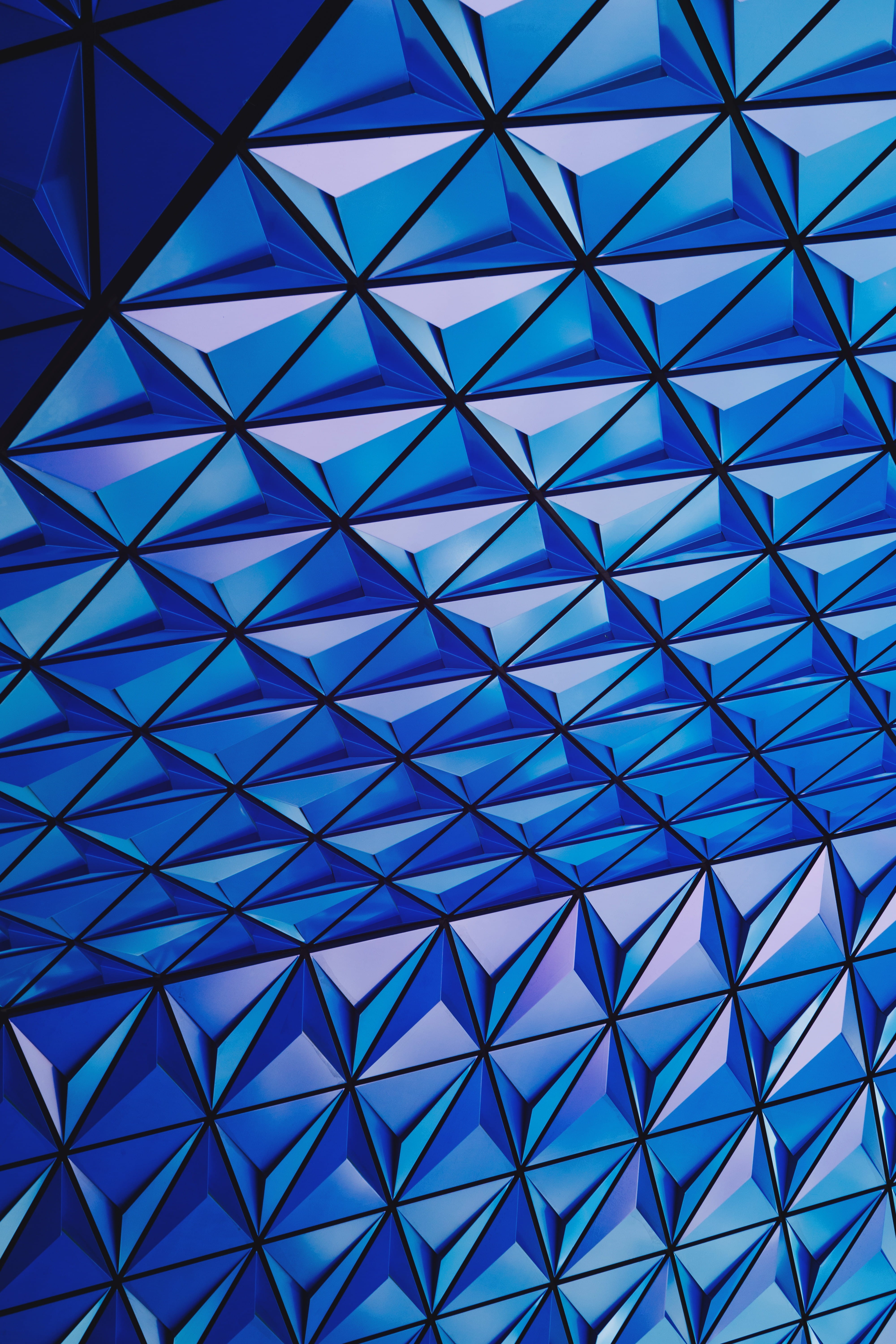 sunlight, line, architecture, architecture and art, glass - Material, ceiling, geometry, blue, office building exterior, triangle Shape, built Structure, Phone HD Wallpaper