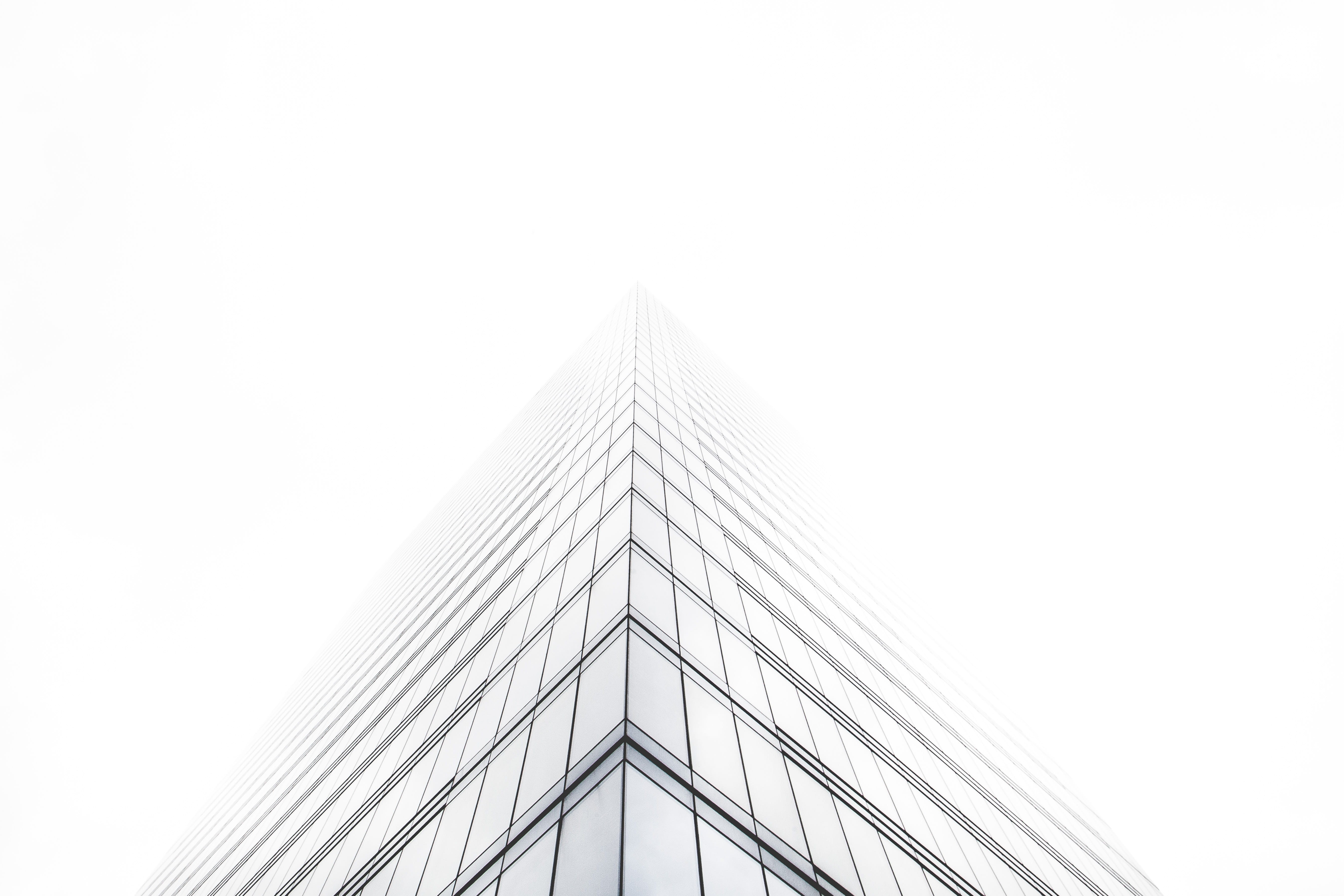 built Structure, photography, architecture, nature, white background, building, clear sky, skyscraper, glass, daytime, tall - high, business, view, directly below, HD Wallpaper
