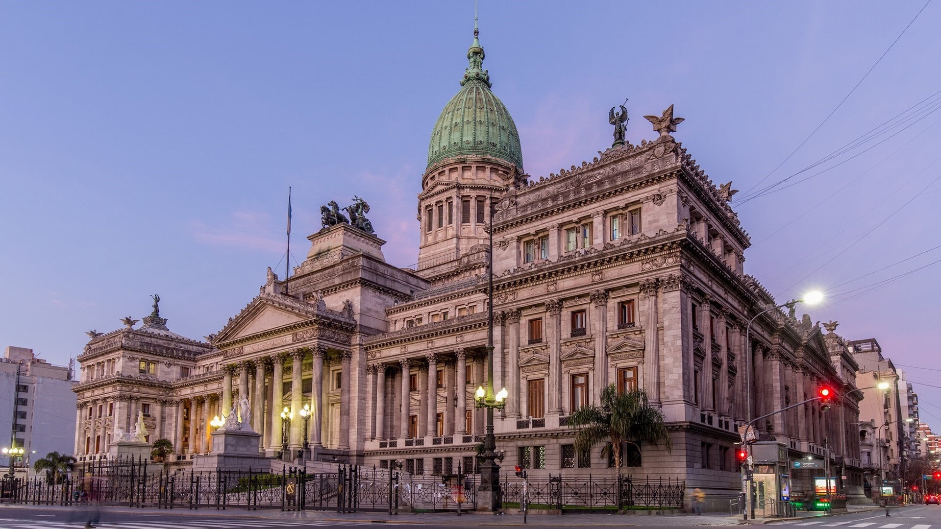 building exterior, government, history, downtown, 1080P, travel destinations, argentine national congress, plaza, city, buenos aires, low angle view, nature, HD Wallpaper