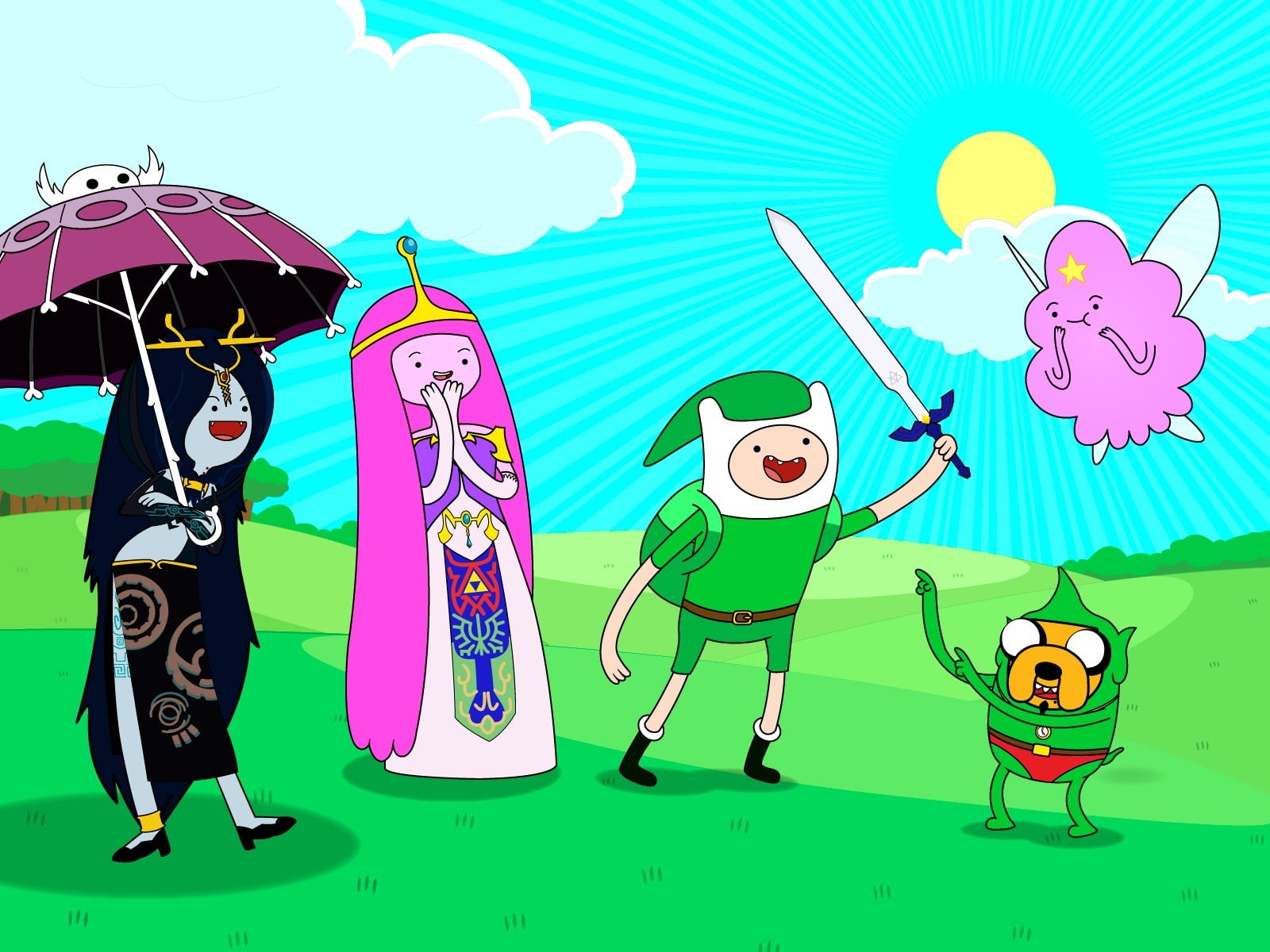 time, 720P, Princess Bubblegum, jake, Adventure Time, representation, plant, Marceline the vampire queen, art and craft, outdoors, Finn the Human, bubblegum, HD Wallpaper