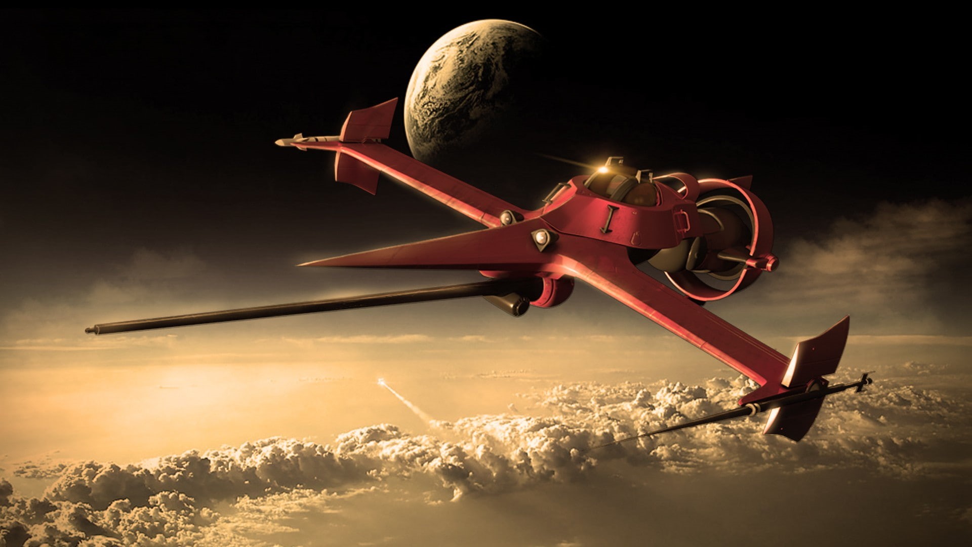 sunlight, security, anime, drone, aerospace industry, Swordfish II, illuminated, cloud - sky, mid-air, mode of transportation, red, air vehicle, futuristic, HD Wallpaper