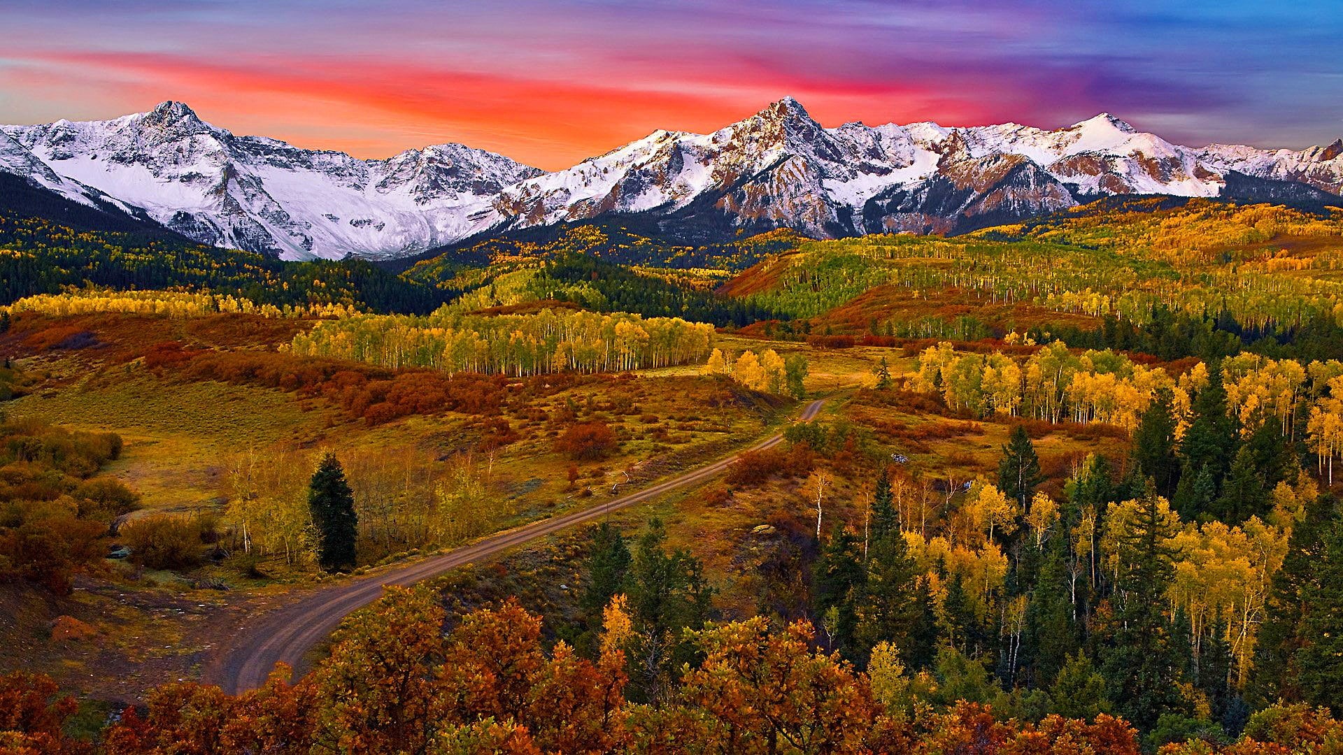 autumn, san juan mountains, sky, mount sneffels, 1080P, north america, rocky mountains, highland, colorado, united states, forest, wilderness, mountain range, HD Wallpaper