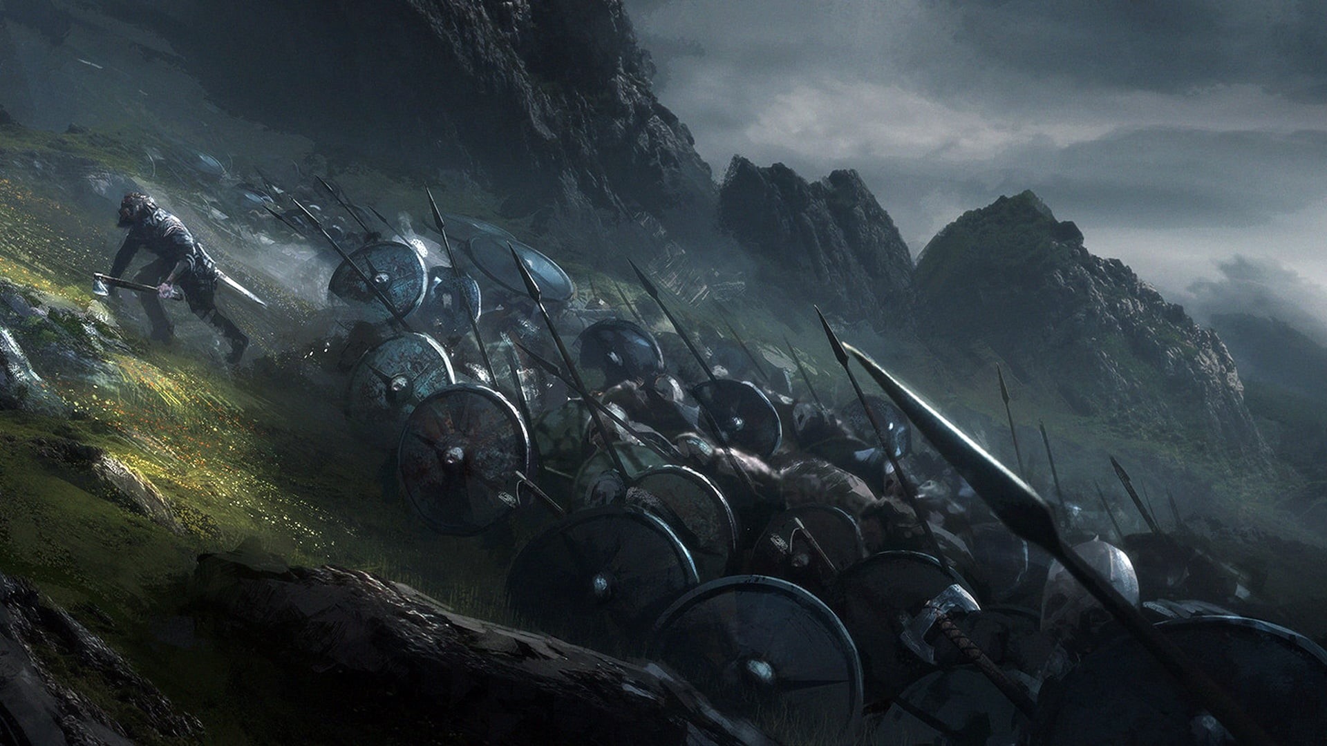 1080P, Shields, Juan Pablo Roldan, The Vikings, Warriors, Viking shield, HD Wallpaper