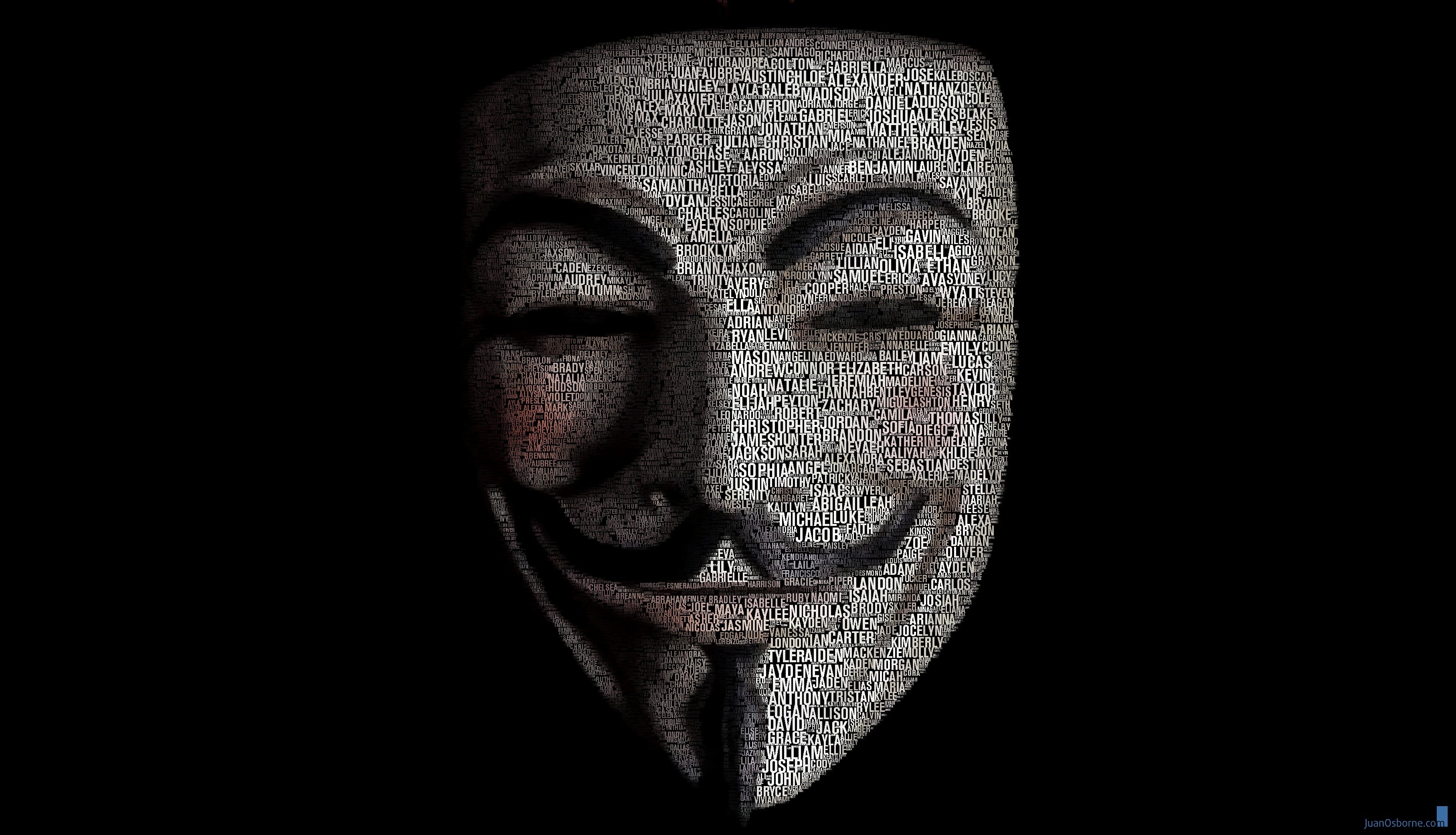 artwork, Anonymous, word clouds, V for Vendetta, 2K, typography, Juan Osborne, HD Wallpaper