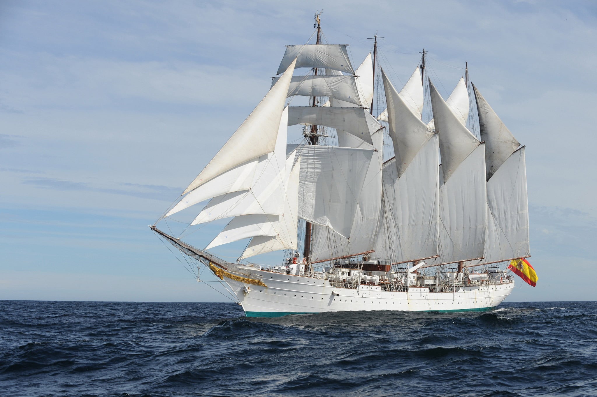 wave, travel, training, sailing, white color, sailboat, Juan Sebastián Elcano, (A-71), waterfront, sky, horizon over water, water, nautical vessel, nature, HD Wallpaper