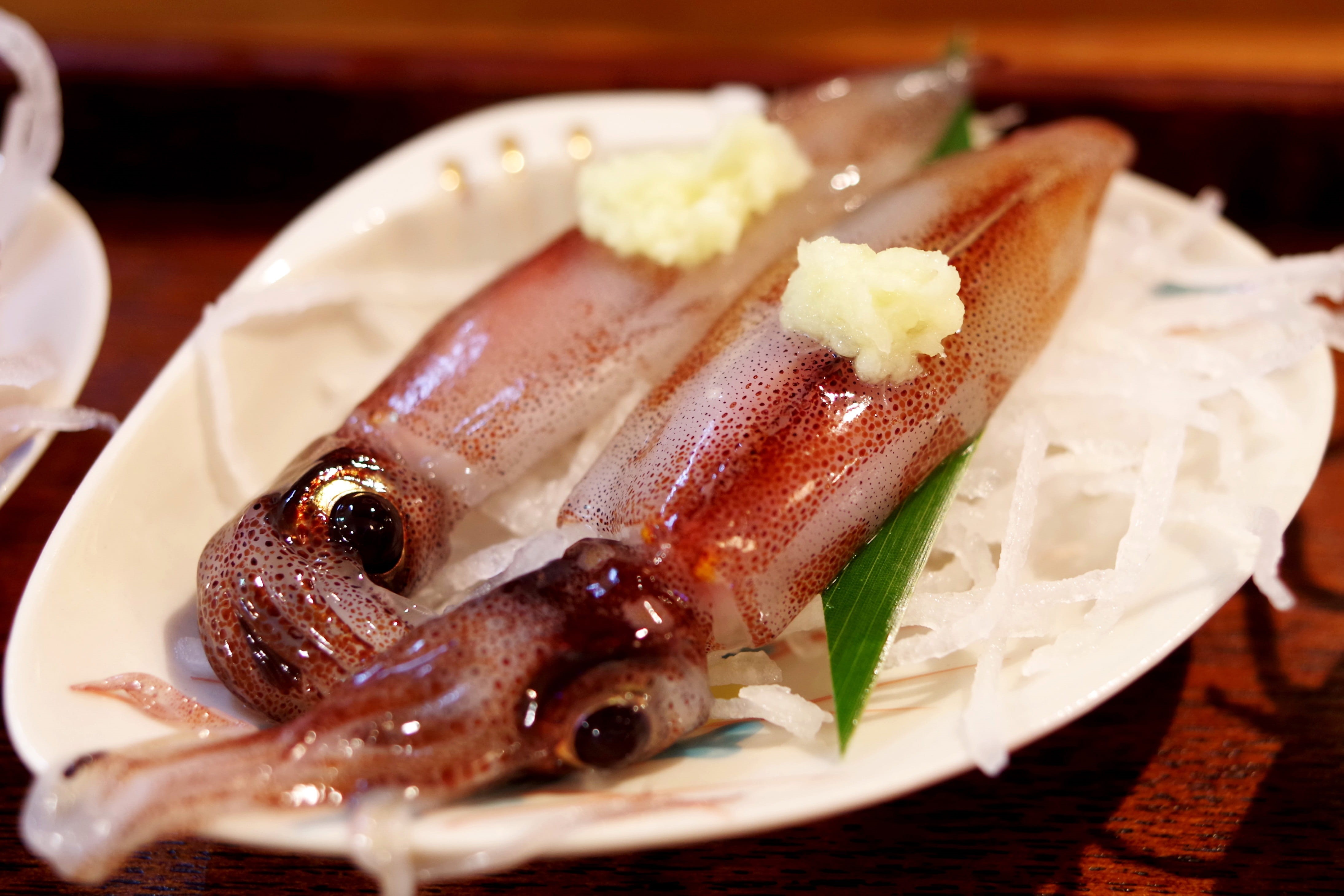 dinner, close-up, 4K, diet, indoors, freshness, wellbeing, seafood, restaurant, still life, meat, crockery, firefly squid, focus on foreground, octopus, HD Wallpaper