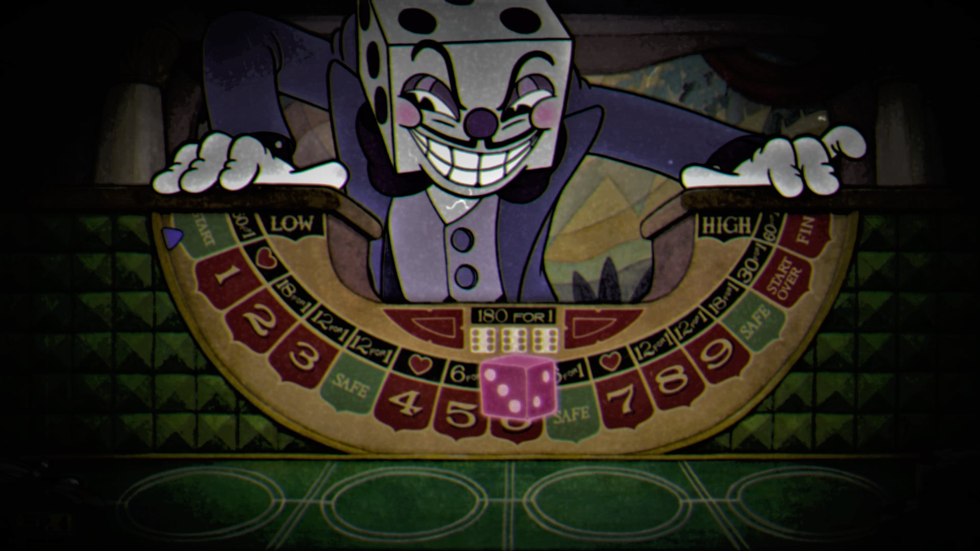 games art, 1080P, spooky, Casino, king dice, Cuphead (Video Game), dice, video games, dark, HD Wallpaper