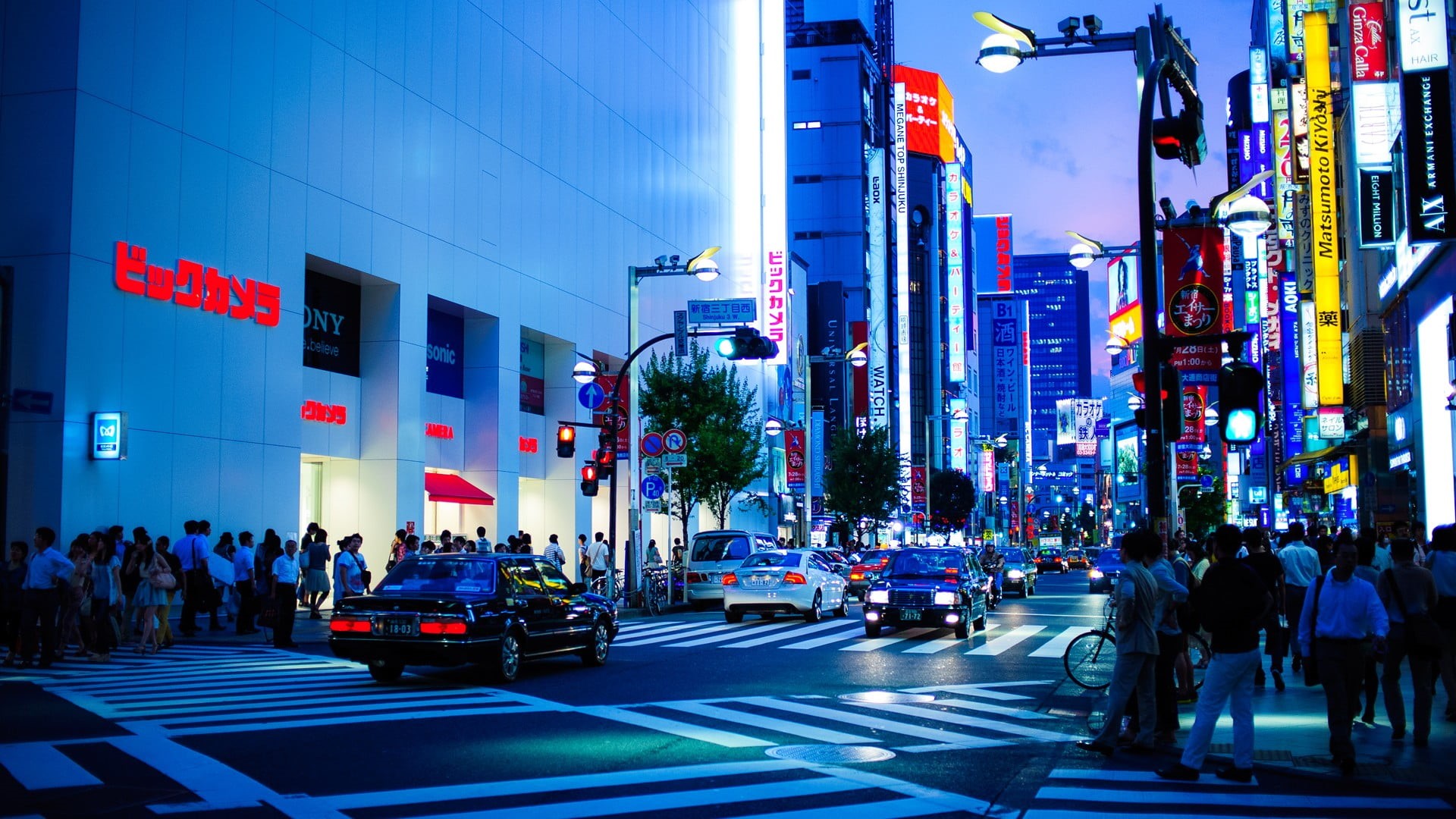 sign, white, Japan, zebra crossing, street, road marking, road, transportation, group of people, architecture, crosswalk, illuminated, large group of people, HD Wallpaper