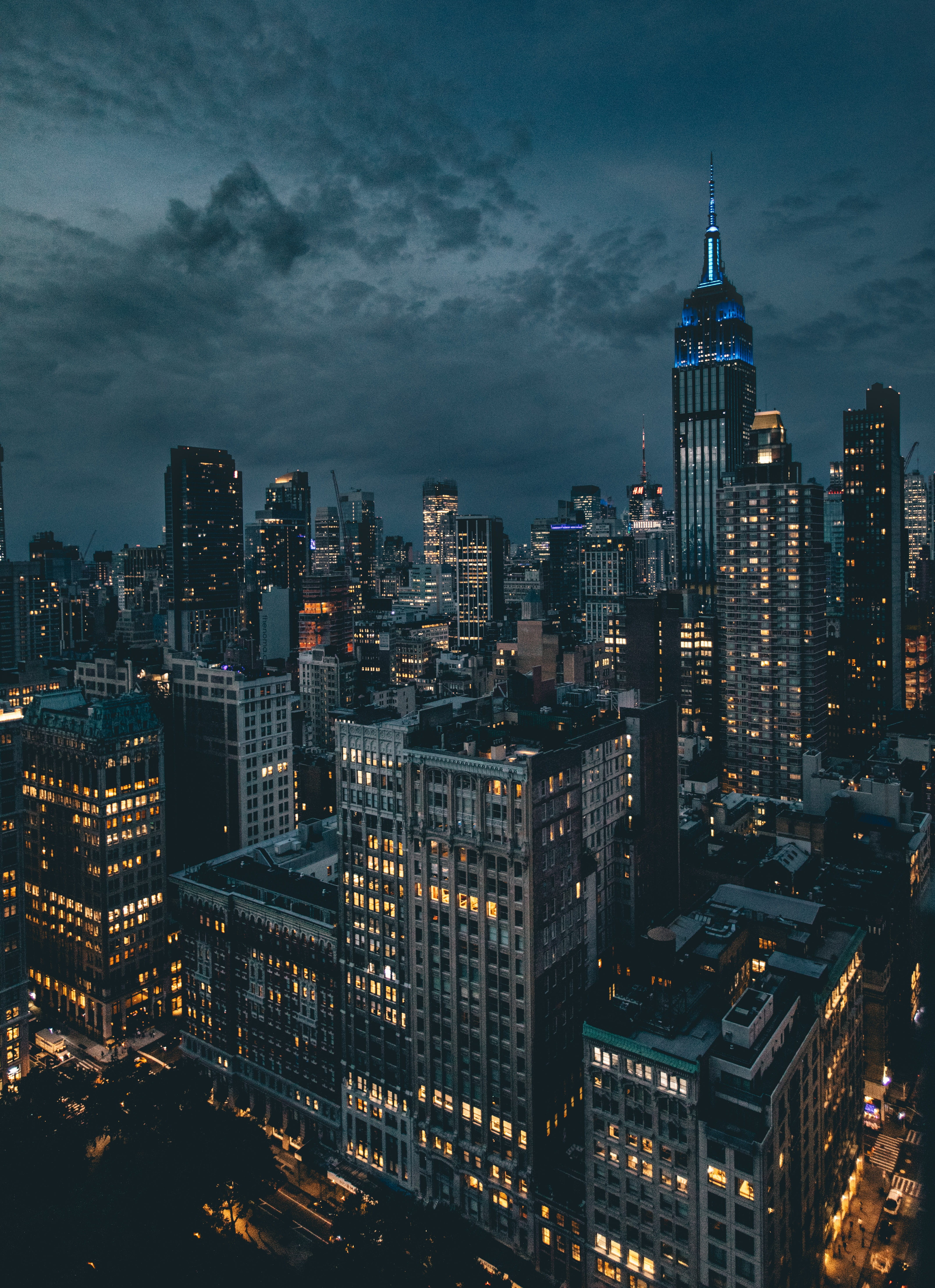 5K, residential District, panoramic, sky, aerial View, night, nyc, urban Skyline, illuminated, urban Scene, built Structure, aerial, night sky, office Building, Phone HD Wallpaper