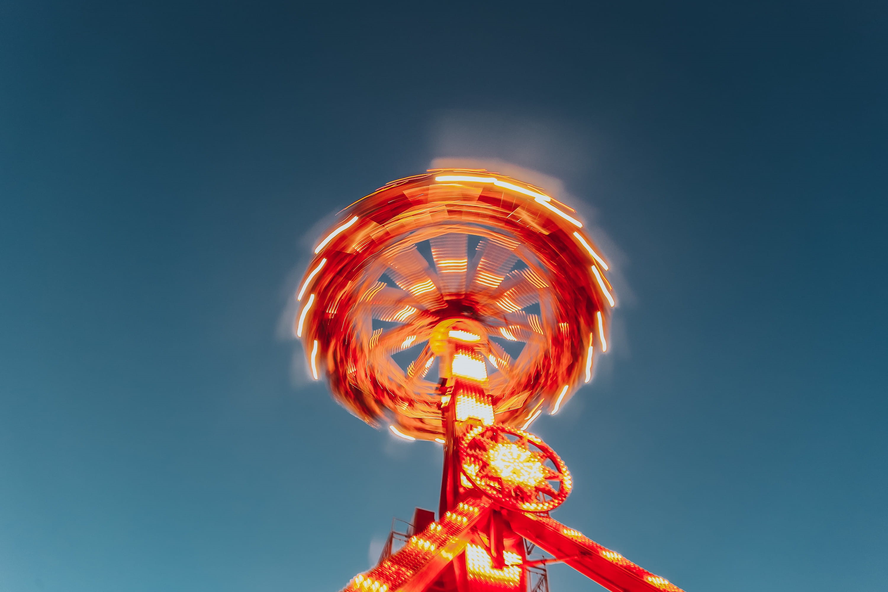 canon, spinning, long, closeup, outdoors, motion blur, lighting equipment, clear sky, nature, photo, night, chinese new year, red, ferris wheel, light, HD Wallpaper