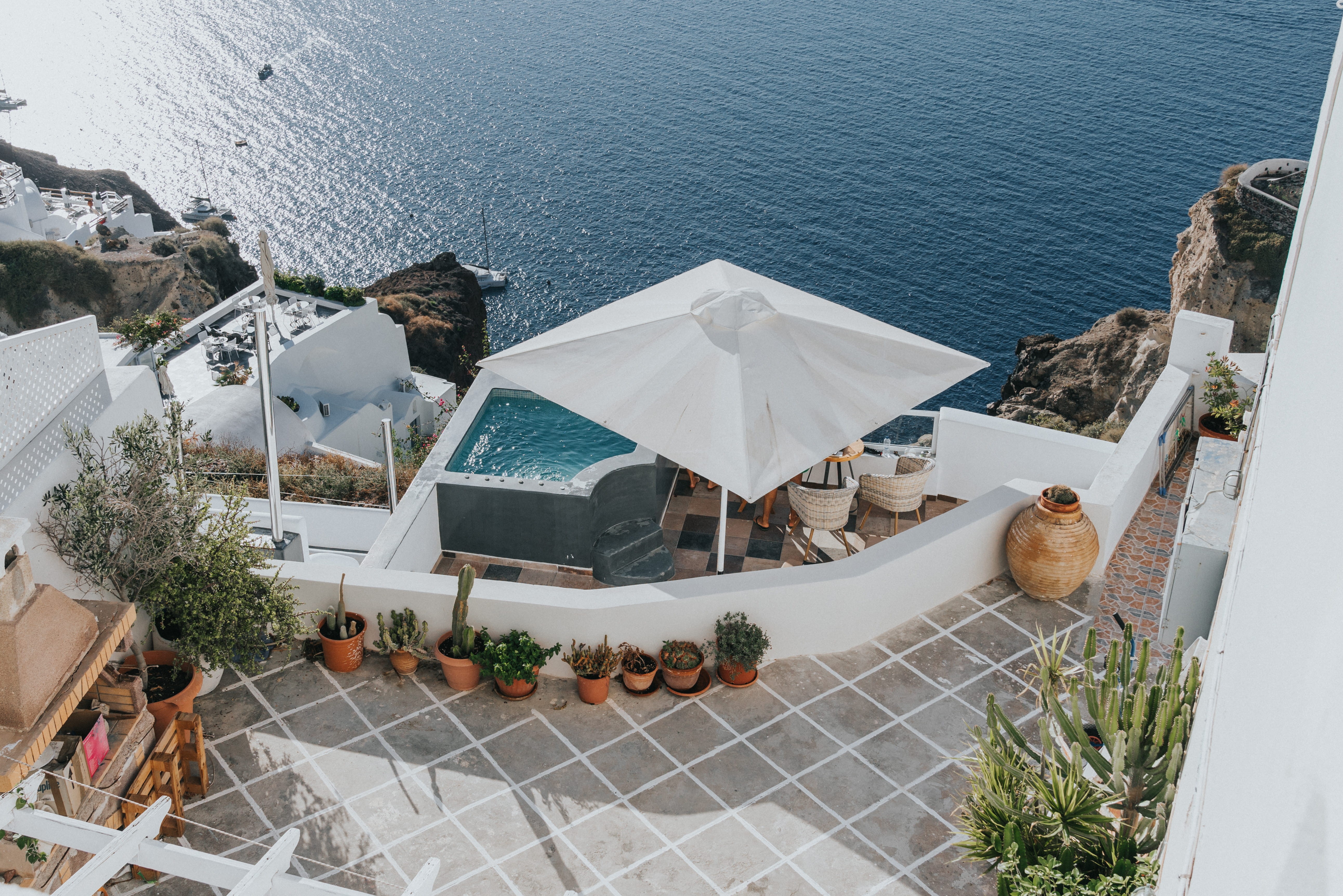 top view, explore, sea side, travel destinations, city view, architecture, sunlight, plant, ocean view, fun, patio, ocean, water, travel, day, building, HD Wallpaper