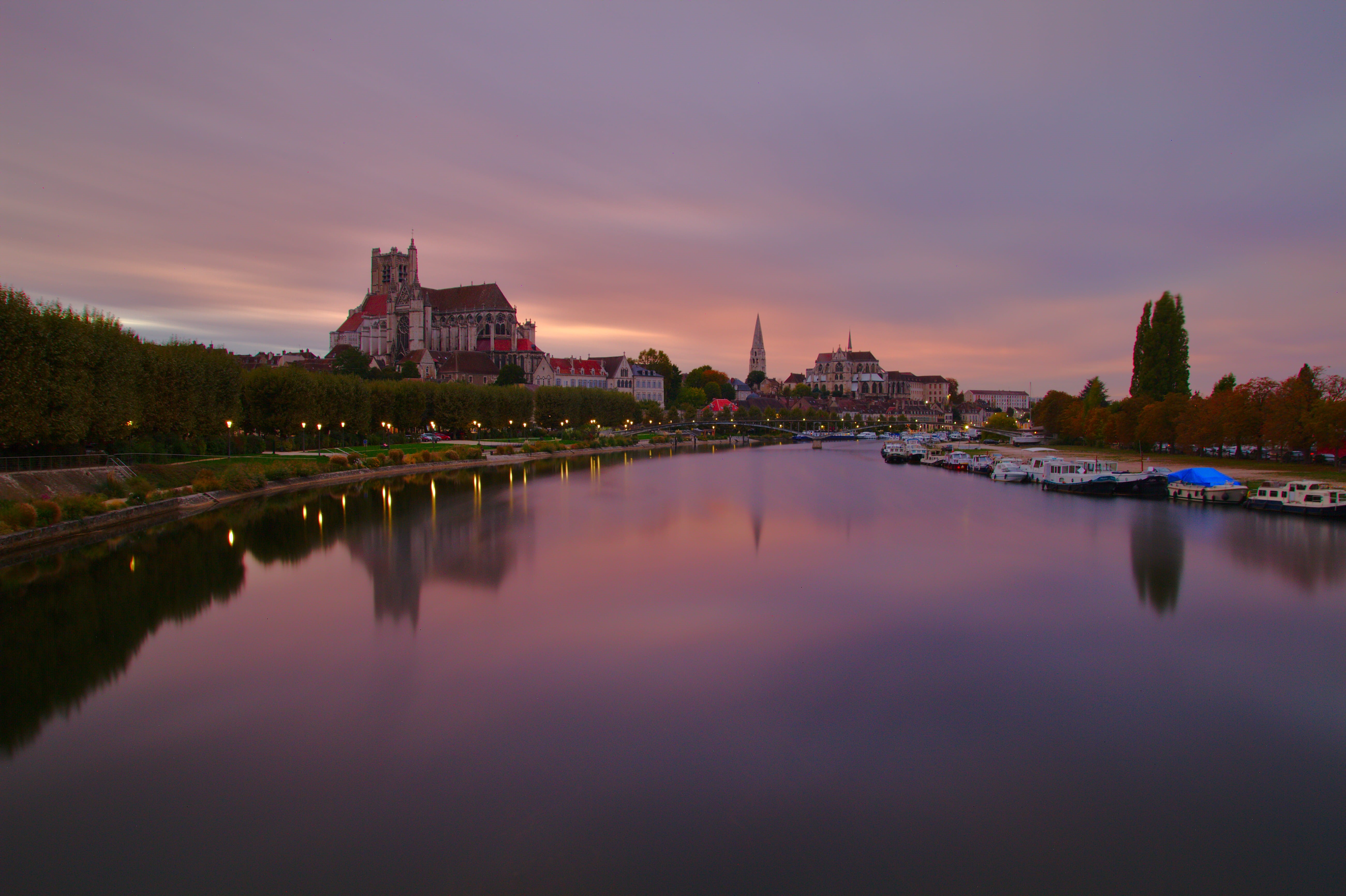 river, built structure, moody, building exterior, nature, purple, explore more, near, auxerre, architecture, building, village, calm, cloud - sky, long exposure, HD Wallpaper