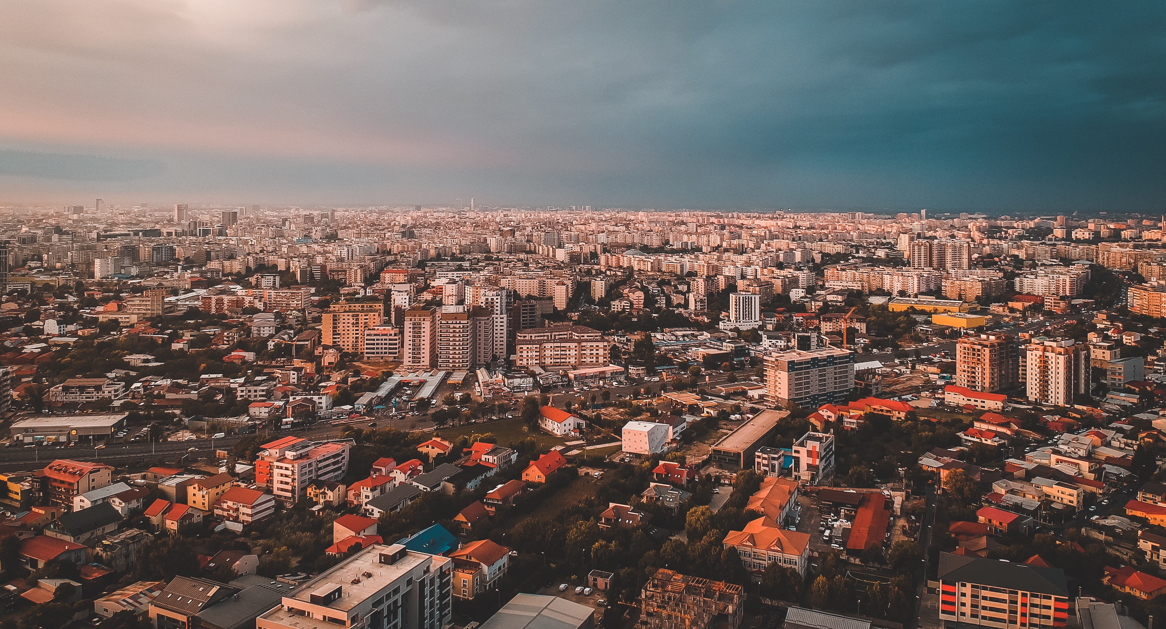 romania, drone, city life, building, buildings, crowded, crowd, built structure, houses, cloud - sky, bucharest, architecture, sky, outdoors, high angle view, HD Wallpaper