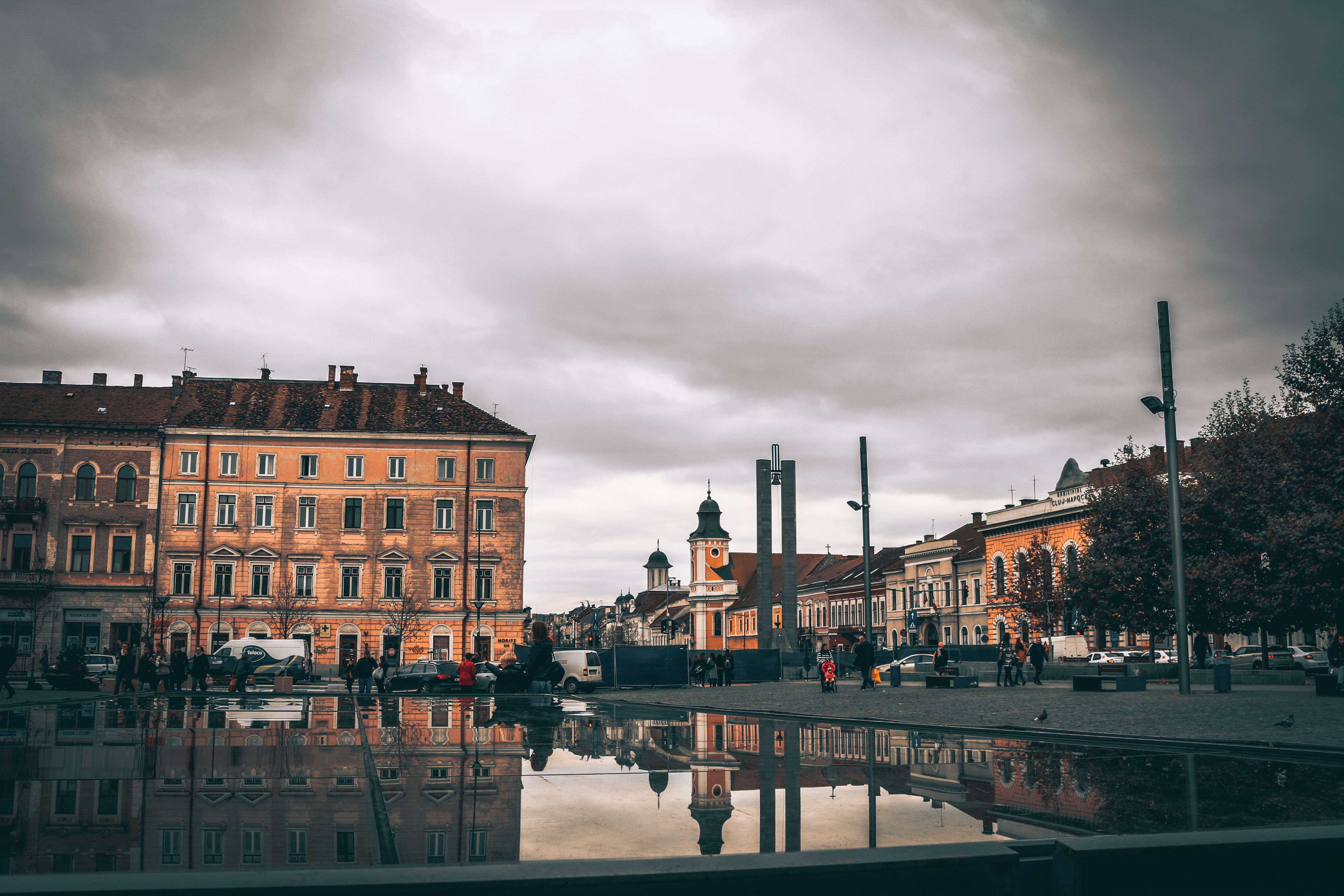 waterfront, built structure, 5K, transportation, overcast, city, reflection, building exterior, residential district, romania, water, mode of transportation, HD Wallpaper