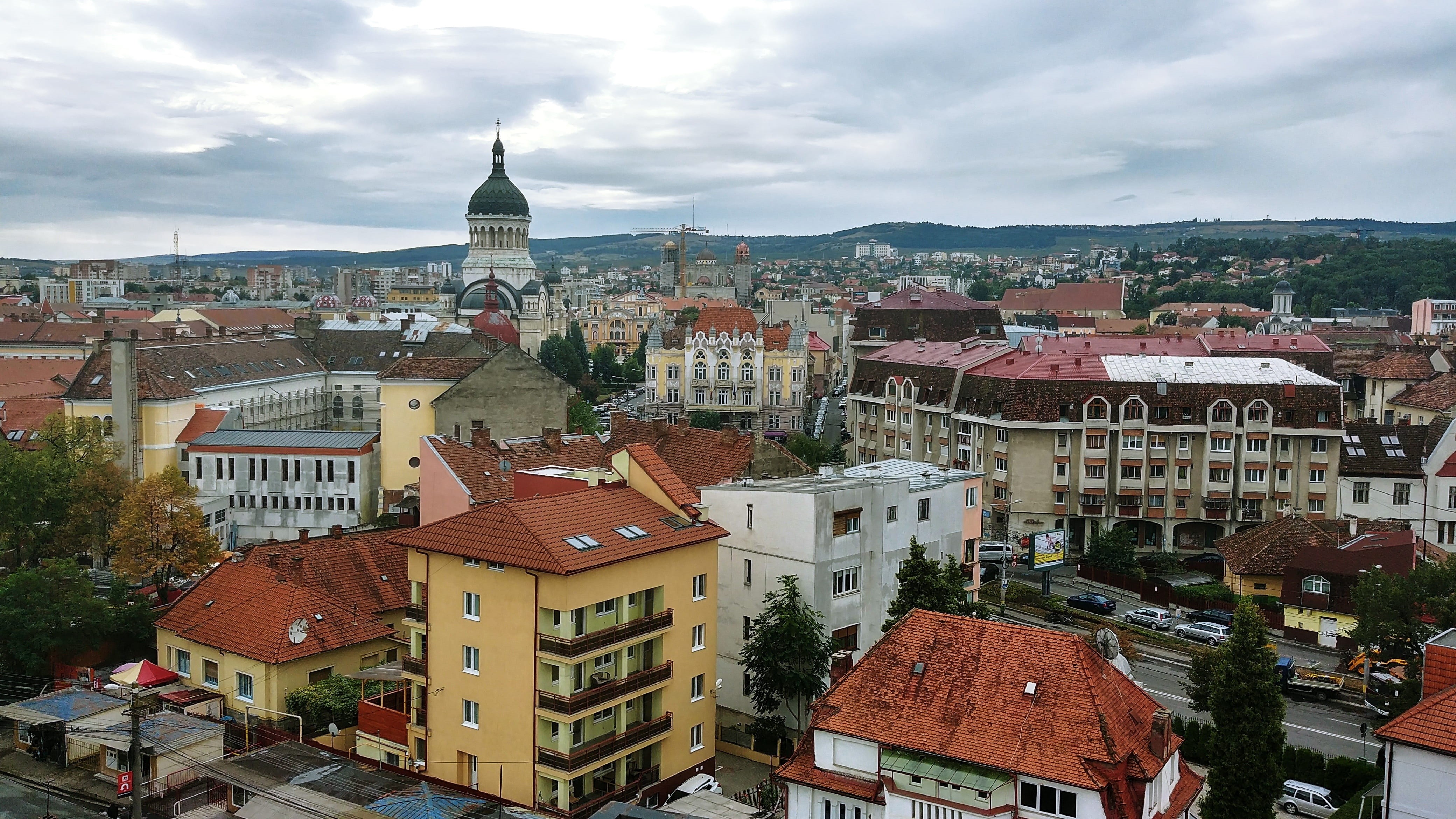 panorama, cathedral, architecture, nature, cloud - sky, sky, historic, tourism, tower, aerial, cluj-napoca, building, unesco, outdoors, landscape, houses, HD Wallpaper