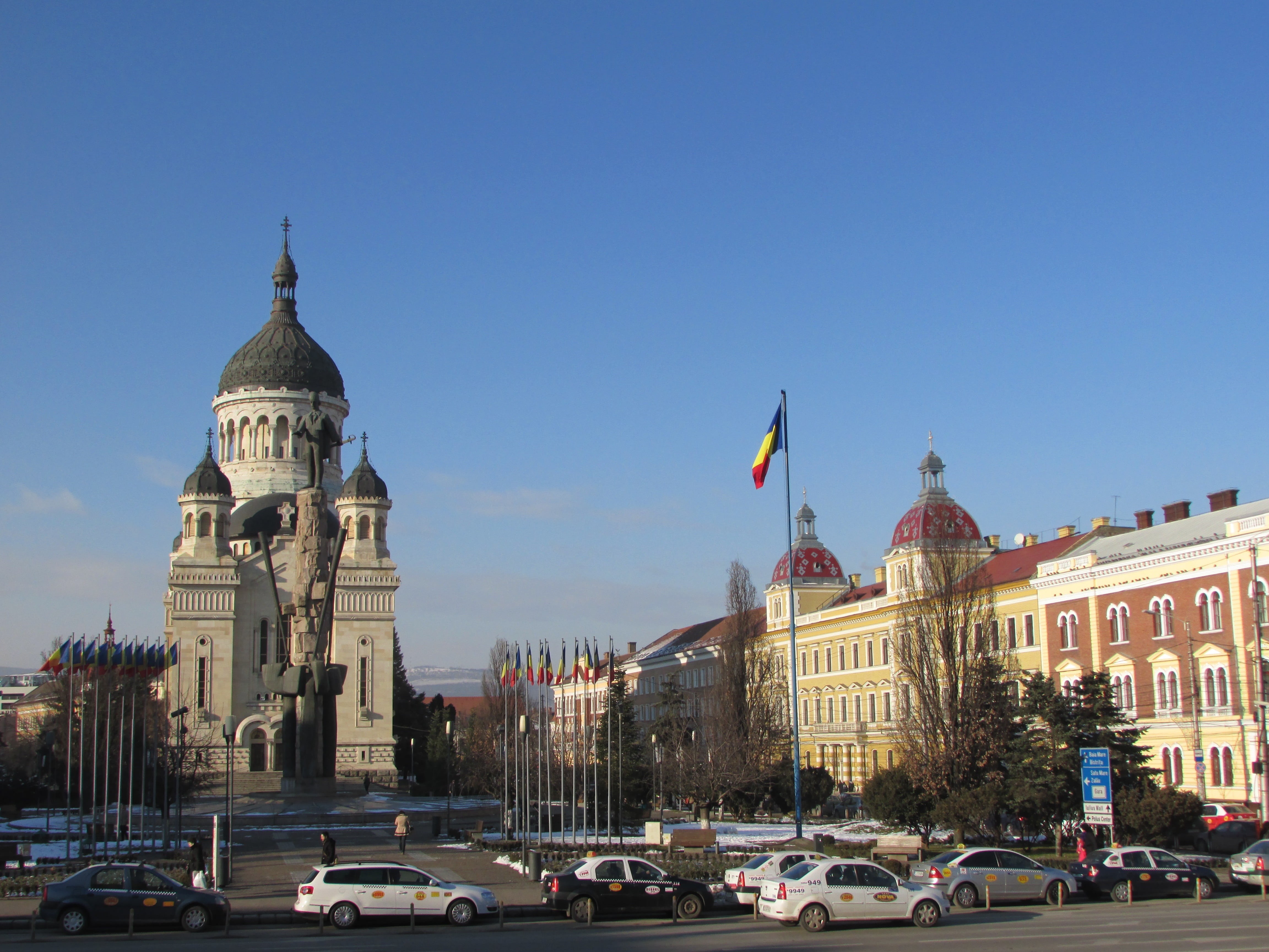 buildings, romania, travel destinations, old, sky, building, government, outdoors, old town, street, transportation, abraham iancu, land vehicle, cluj napoca, HD Wallpaper