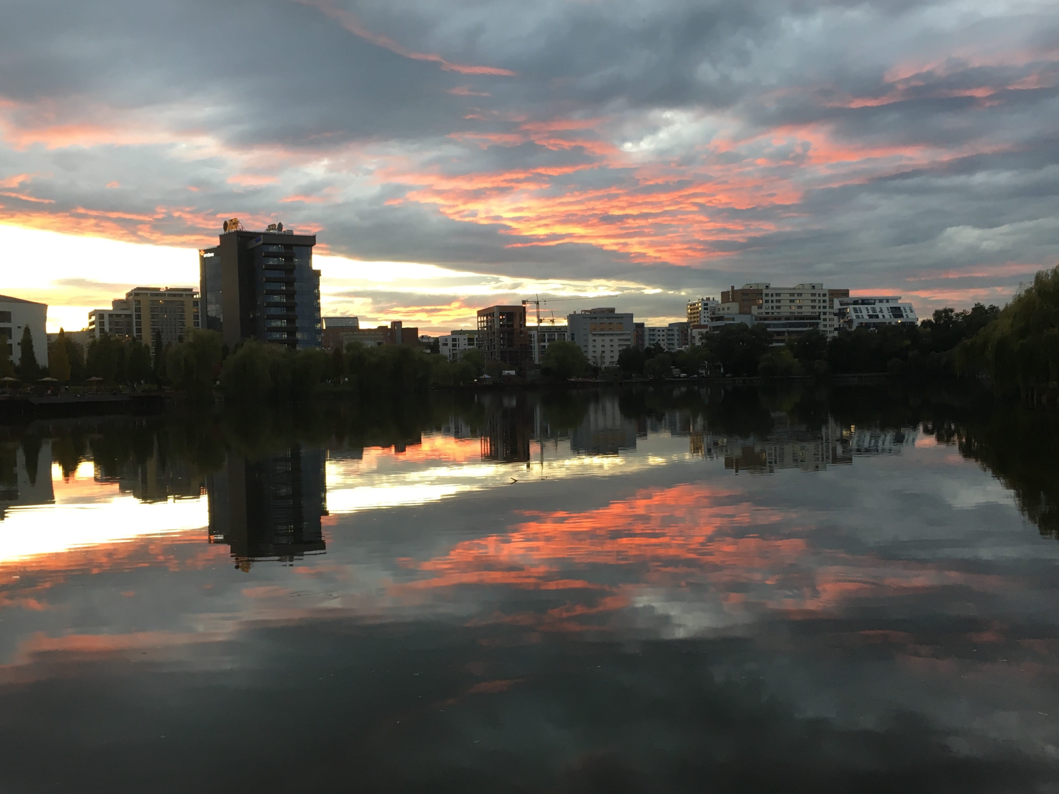 cityscape, building, romania, lake, water, dusk, sky, waterfront, residential district, built structure, cluj-napoca, office building exterior, iulius mall, HD Wallpaper