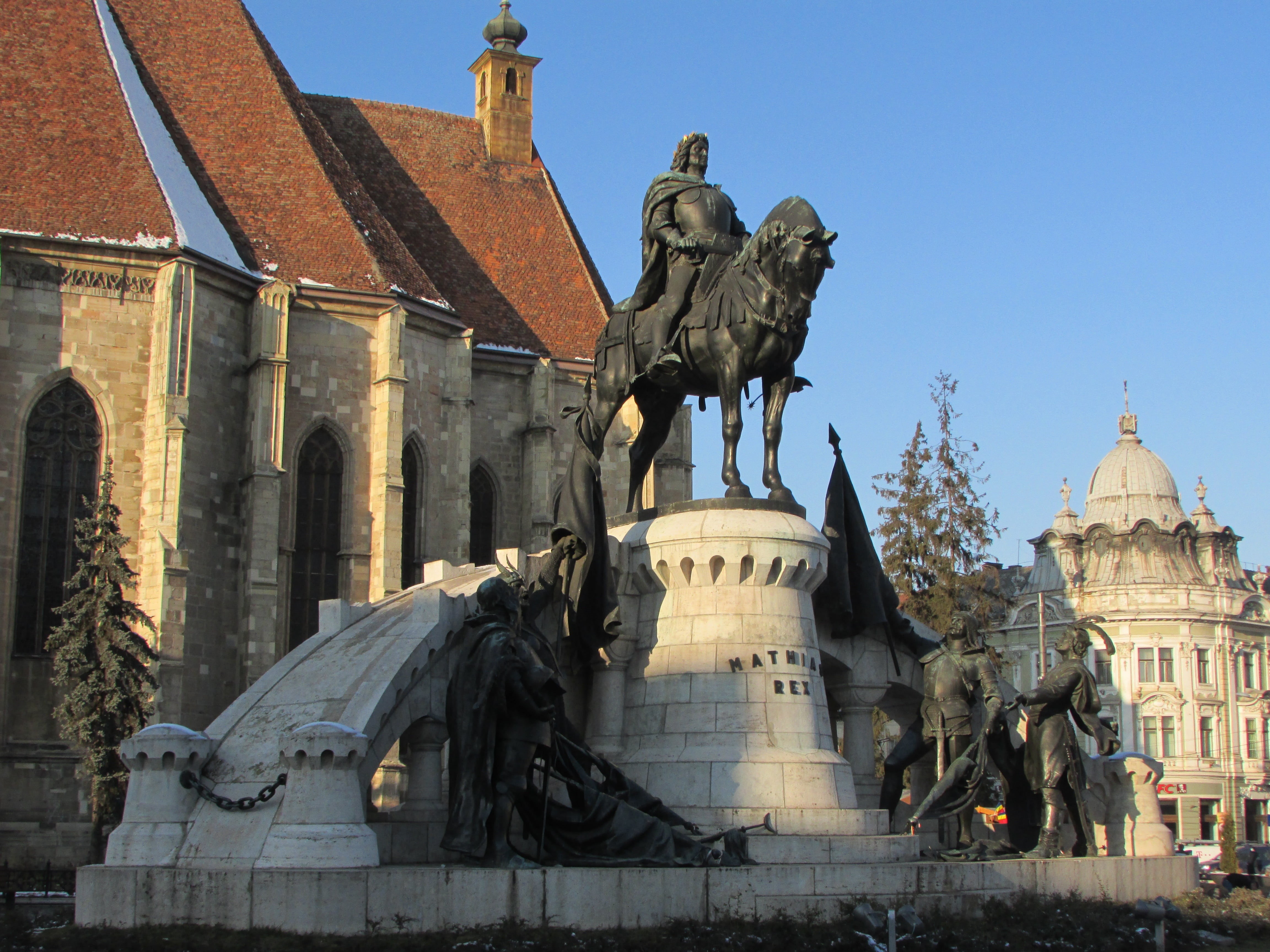 old town, sculpture, nature, the past, transylvania, architecture, clear sky, religion, sky, 4K, statue, art and craft, travel destinations, matthias corvinus of hungary, HD Wallpaper