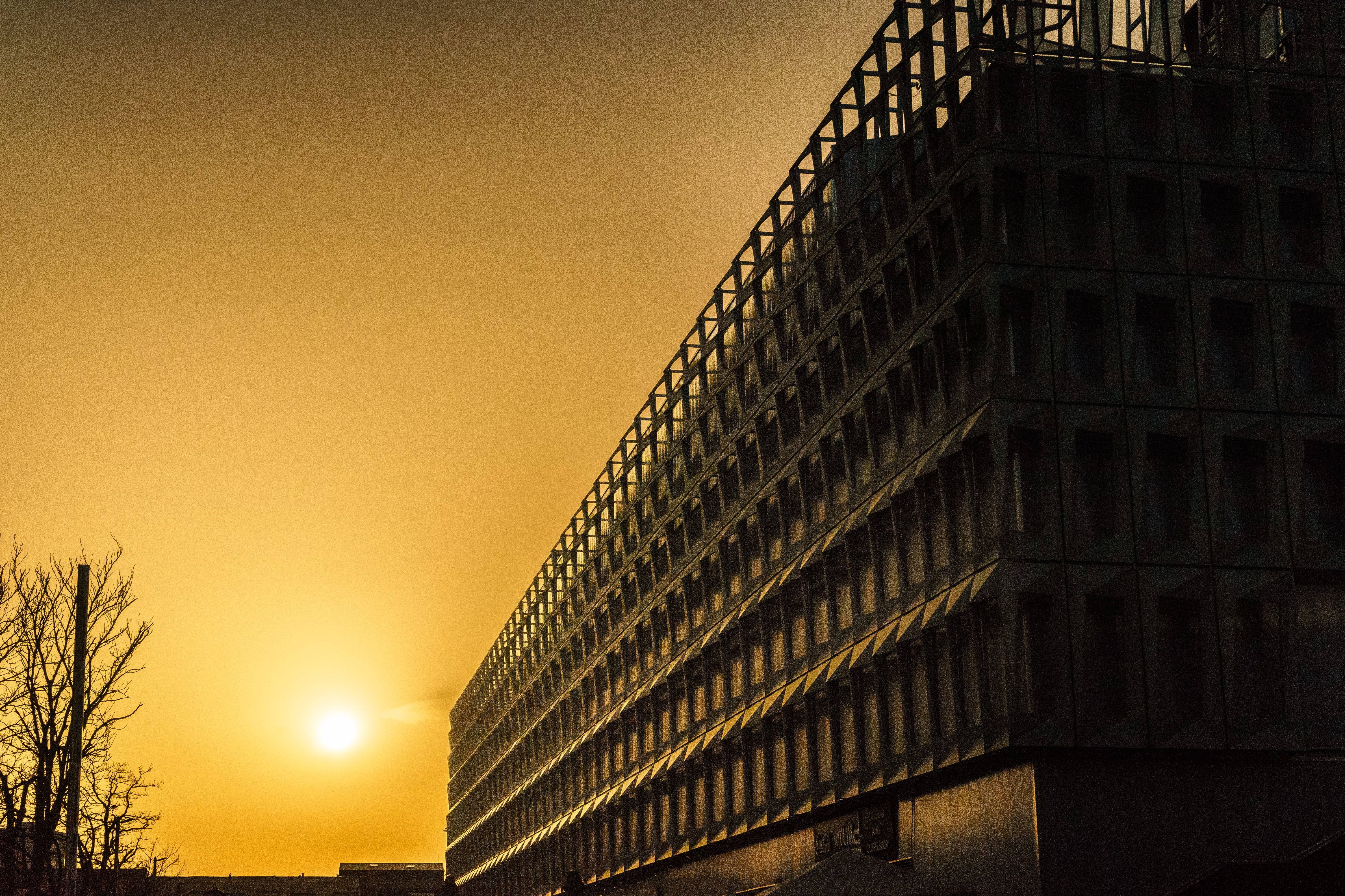 nature, building, sunlight, cluj-napoca, sport, building exterior, rchitecture, city, romania, low angle view, 5K, sala sporturilor, sunset, clear sky, HD Wallpaper